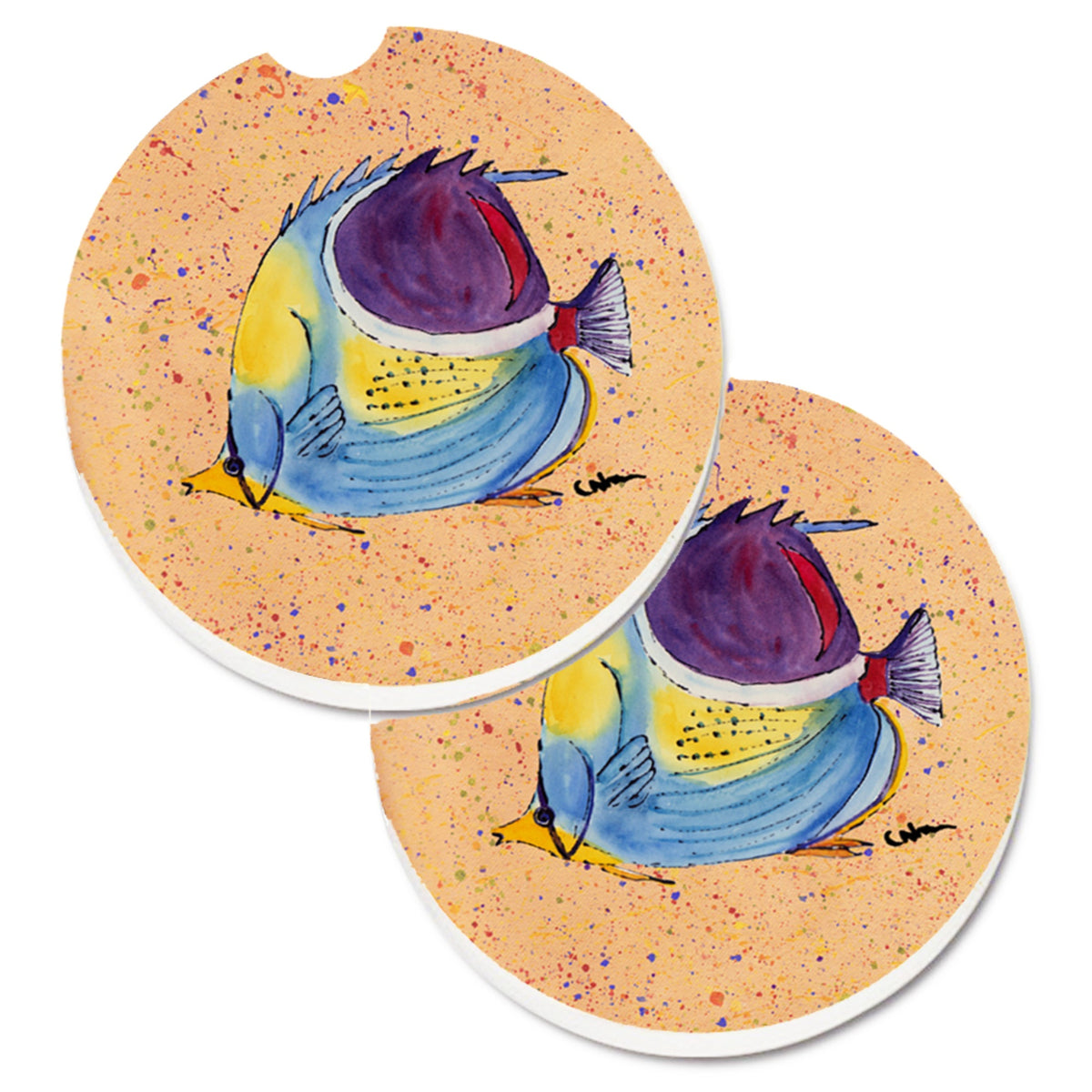 'Caroline'S Treasures Tropical Fish Set Of 2 Cup Holder Car Coasters 8529Carc, 2.56, Multicolor''