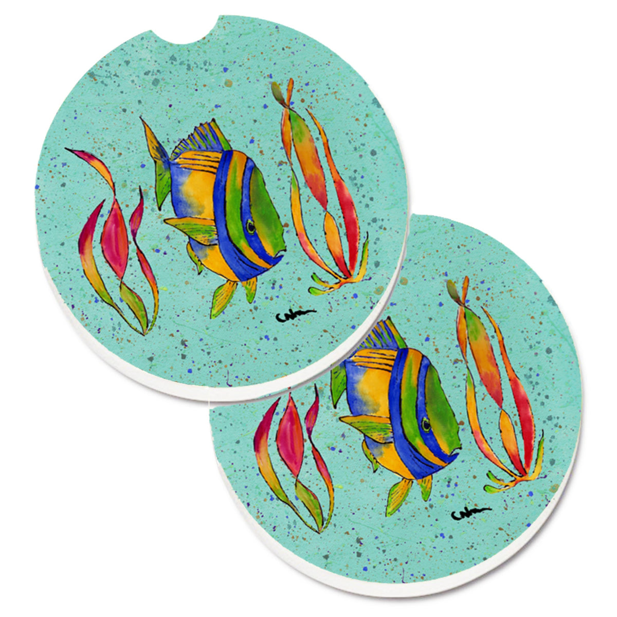 'Caroline'S Treasures Tropical Fish Set Of 2 Cup Holder Car Coasters 8530Carc, 2.56, Multicolor''