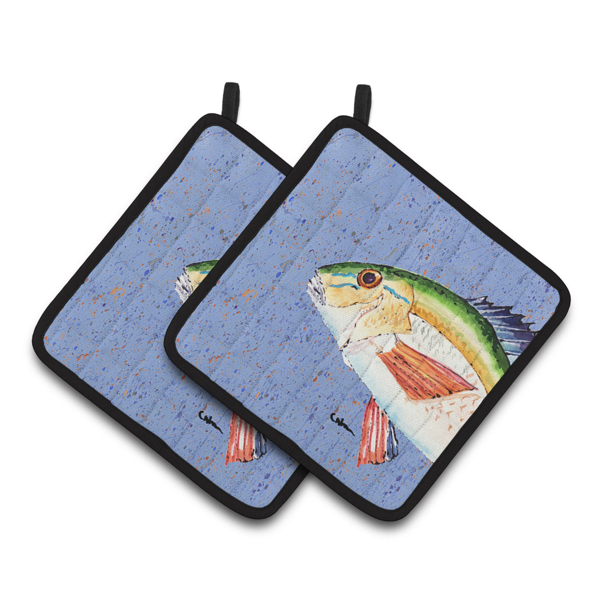 'Caroline'S Treasures Rainbow Trout On Blue Pair Of Pot Holders 8534Pthd, 7.5Hx7.5W, Multicolor''