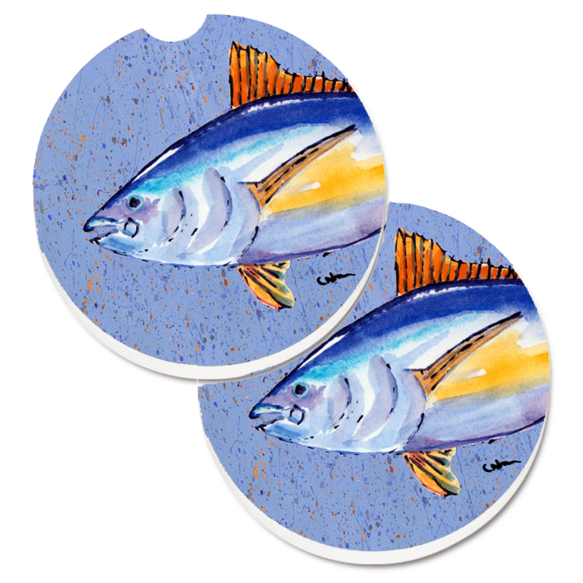'Caroline'S Treasures Tuna Fish Set Of 2 Cup Holder Car Coasters 8535Carc, 2.56, Multicolor''