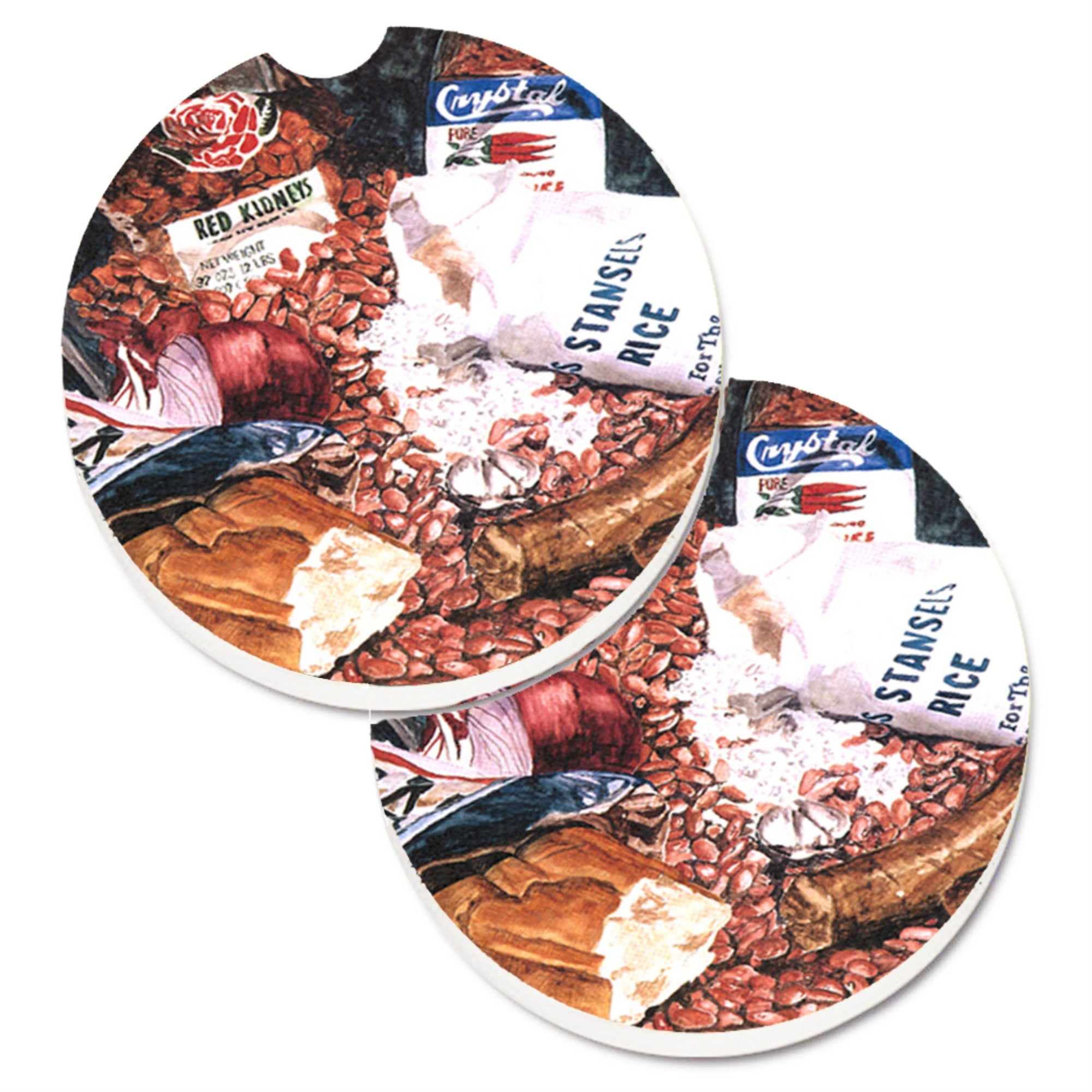 'Caroline'S Treasures Red Beans & Rice Set Of 2 Cup Holder Car Coasters 8536Carc, 2.56, Multicolor''