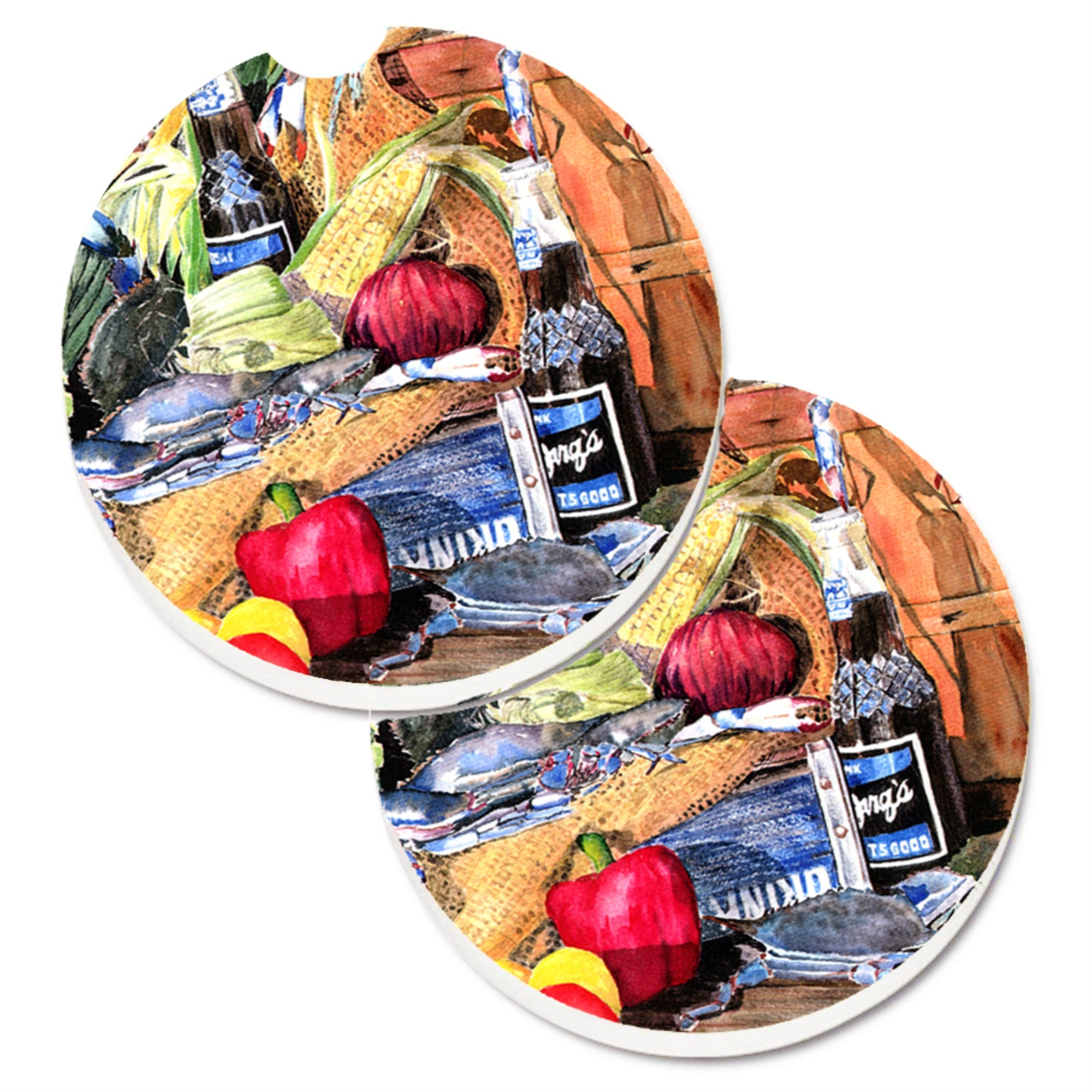 'Caroline'S Treasures Barq'S & Crabs Set Of 2 Cup Holder Car Coasters 8538Carc, 2.56, Multicolor''