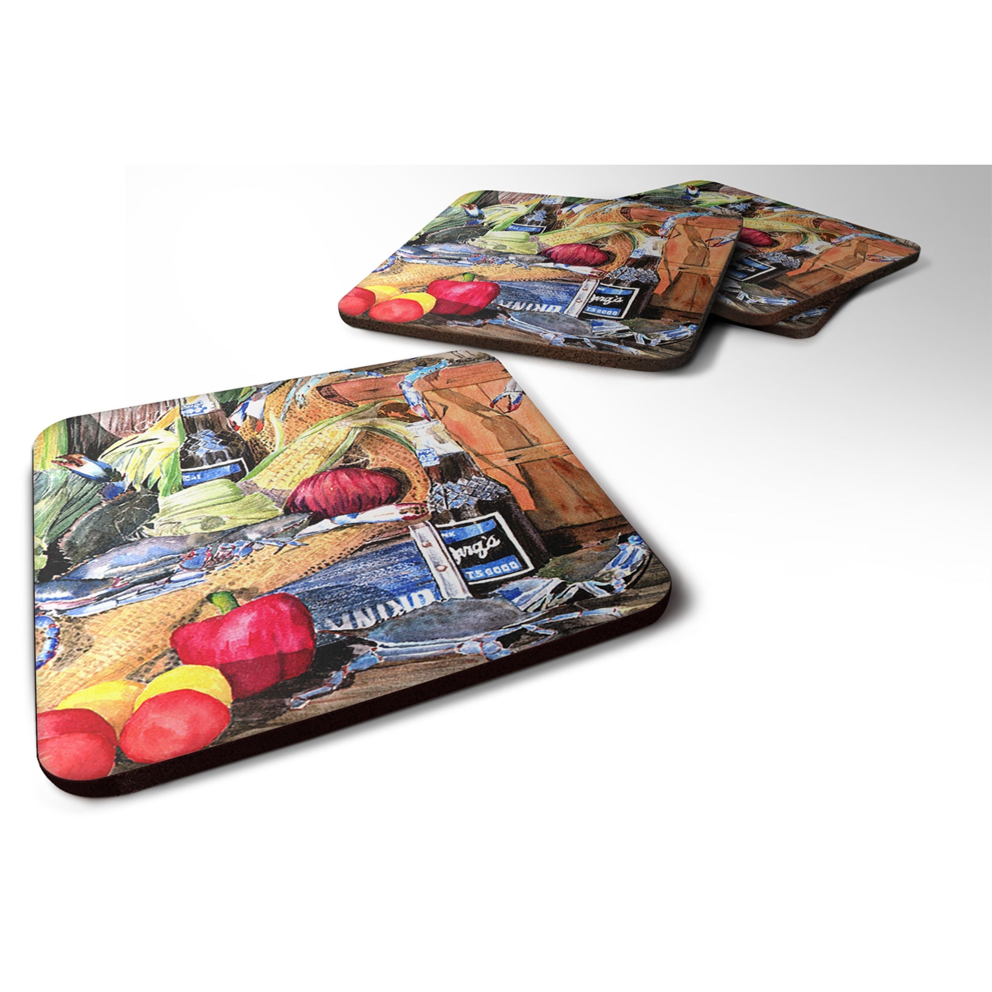 'Caroline'S Treasures 8538Fc Barq'S And Crabs Foam Coasters (Set Of 4), 3.5'''' H X 3.5'''' W, Multicolor''