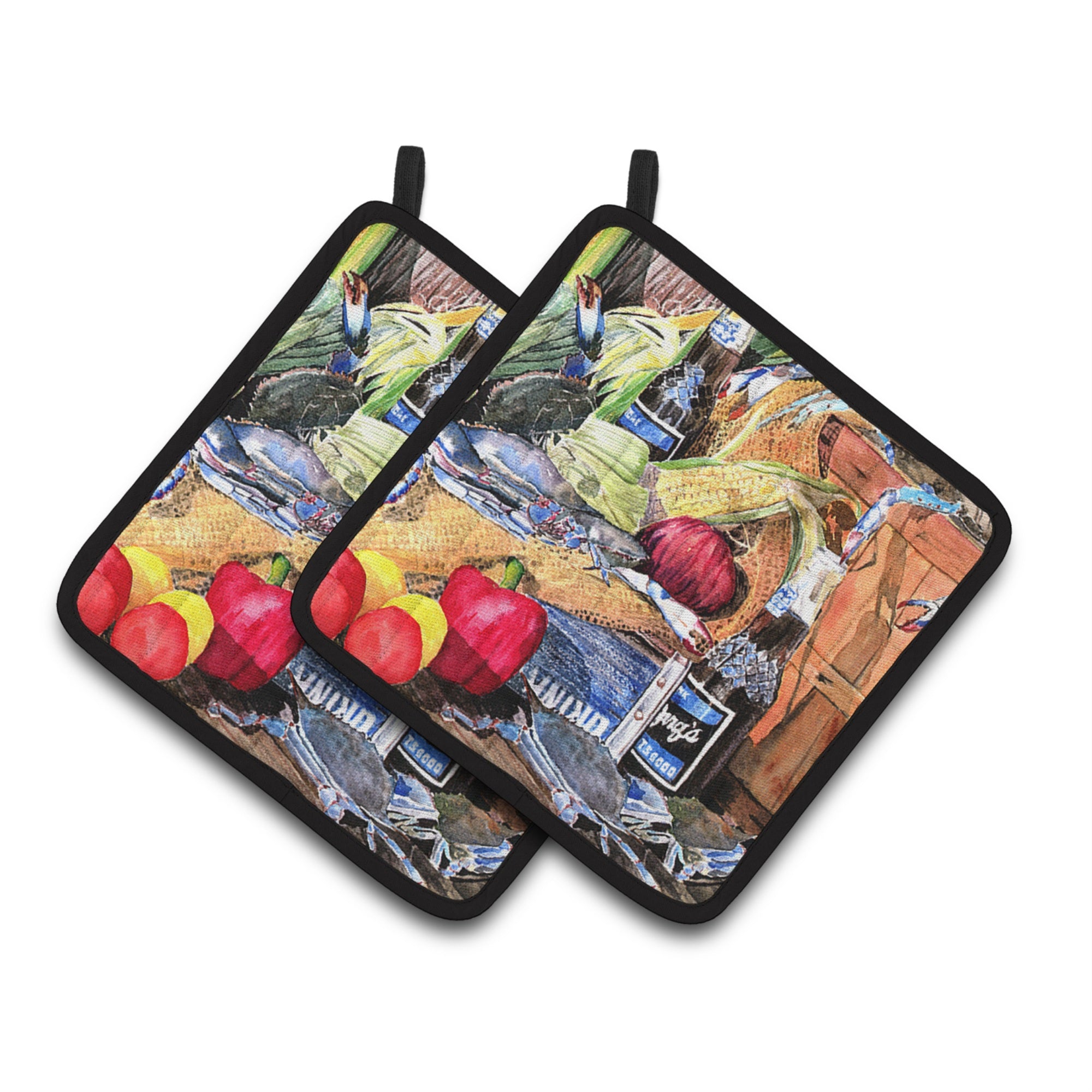 'Caroline'S Treasures Barq'S & Crabs Pair Of Pot Holders 8538Pthd, 7.5Hx7.5W, Multicolor''