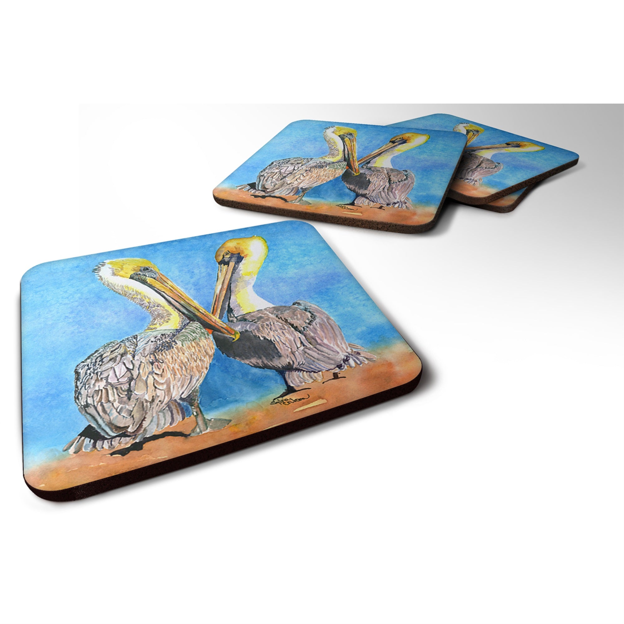'Caroline'S Treasures 8539Fc Bird-Pelican Foam Coasters (Set Of 4), 3.5'''' H X 3.5'''' W, Multicolor''