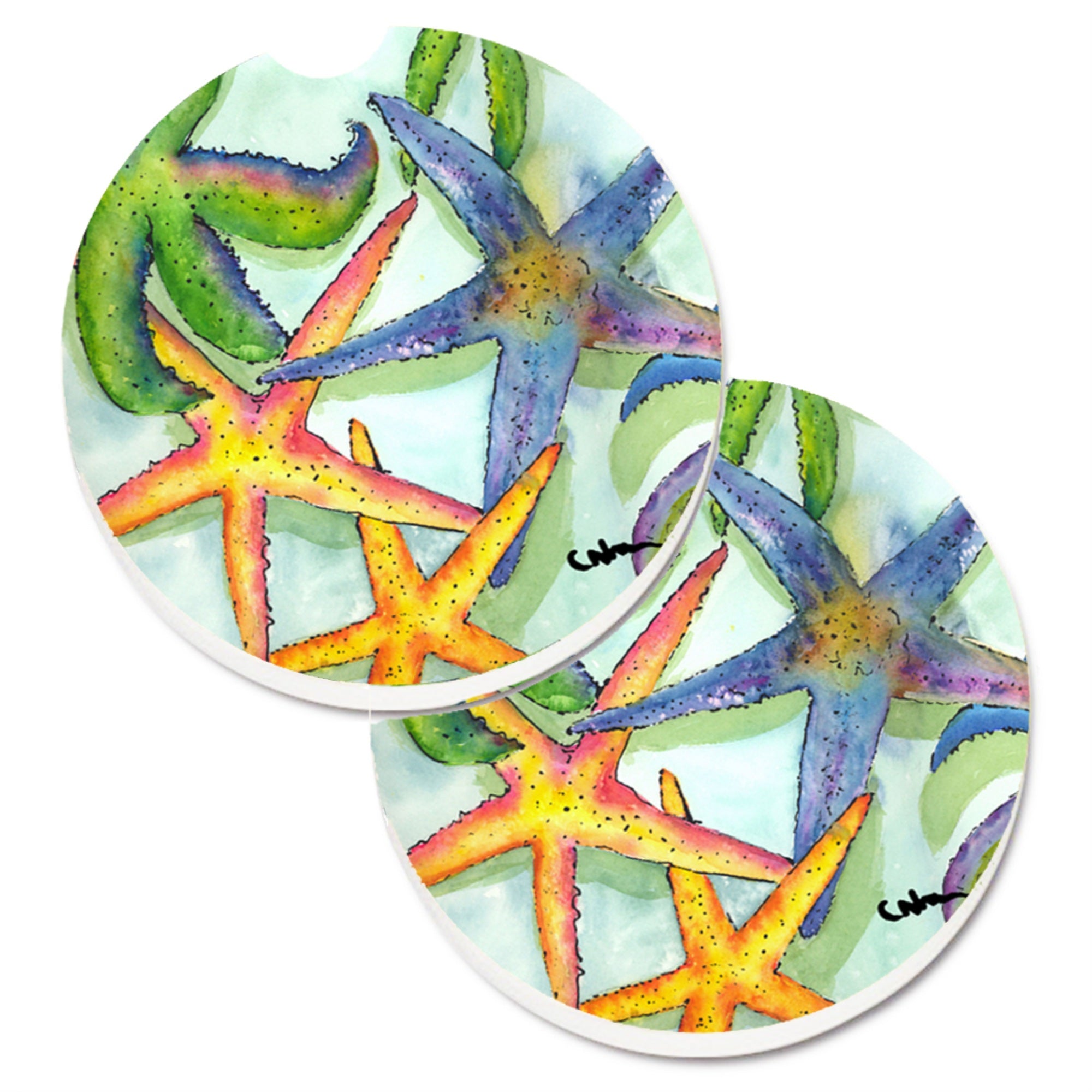 'Caroline'S Treasures Starfish Set Of 2 Cup Holder Car Coasters 8542Carc, 2.56, Multicolor''