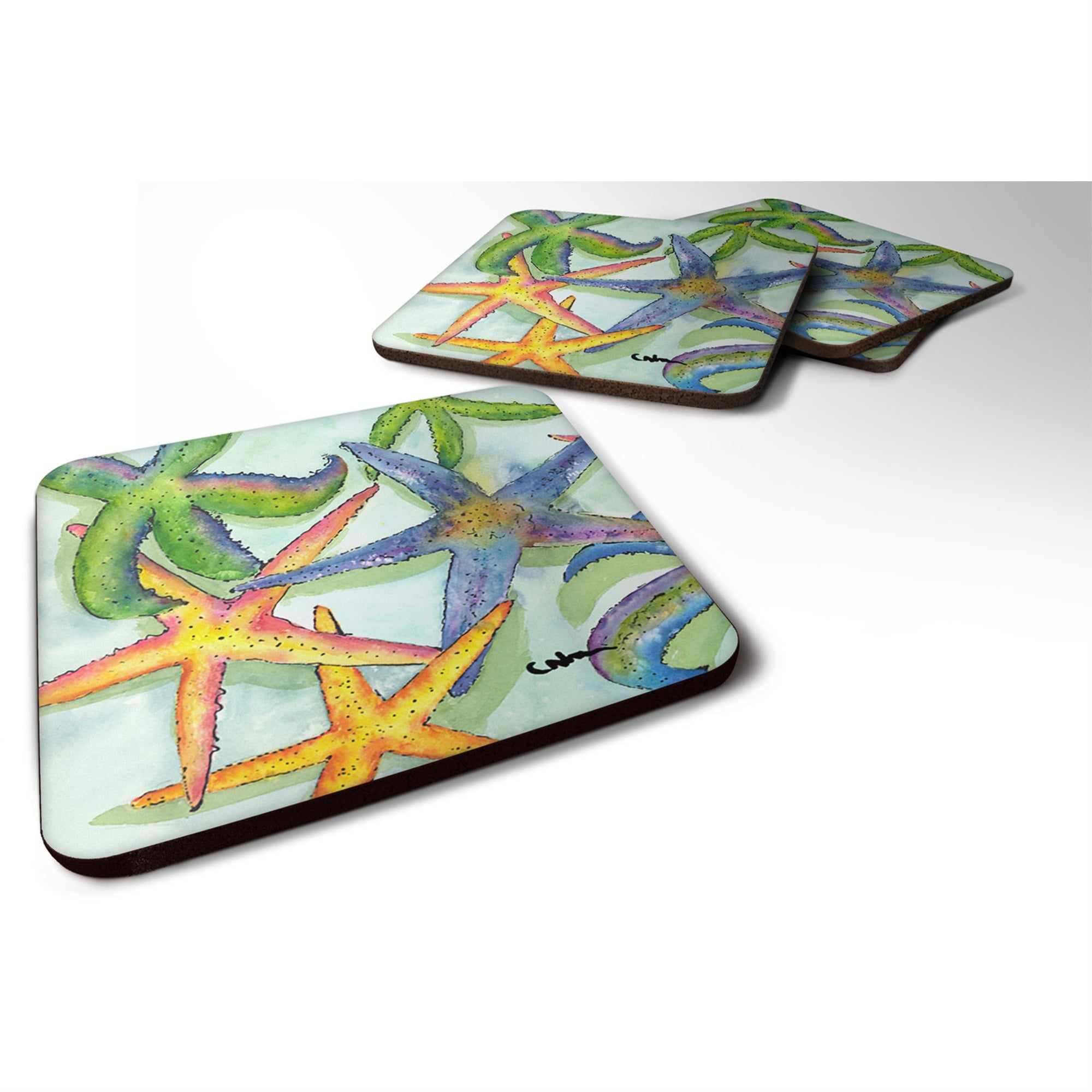 'Caroline'S Treasures 8542Fc Starfish Foam Coasters (Set Of 4), 3.5'''' H X 3.5'''' W, Multicolor''