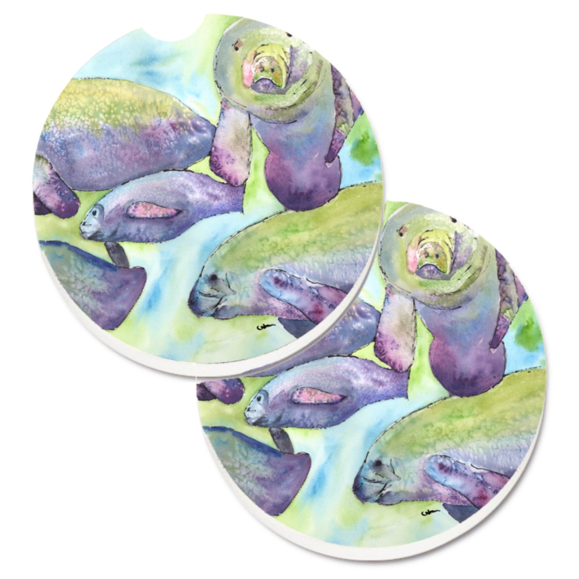 'Caroline'S Treasures Manatee Set Of 2 Cup Holder Car Coasters 8544Carc, 2.56, Multicolor''