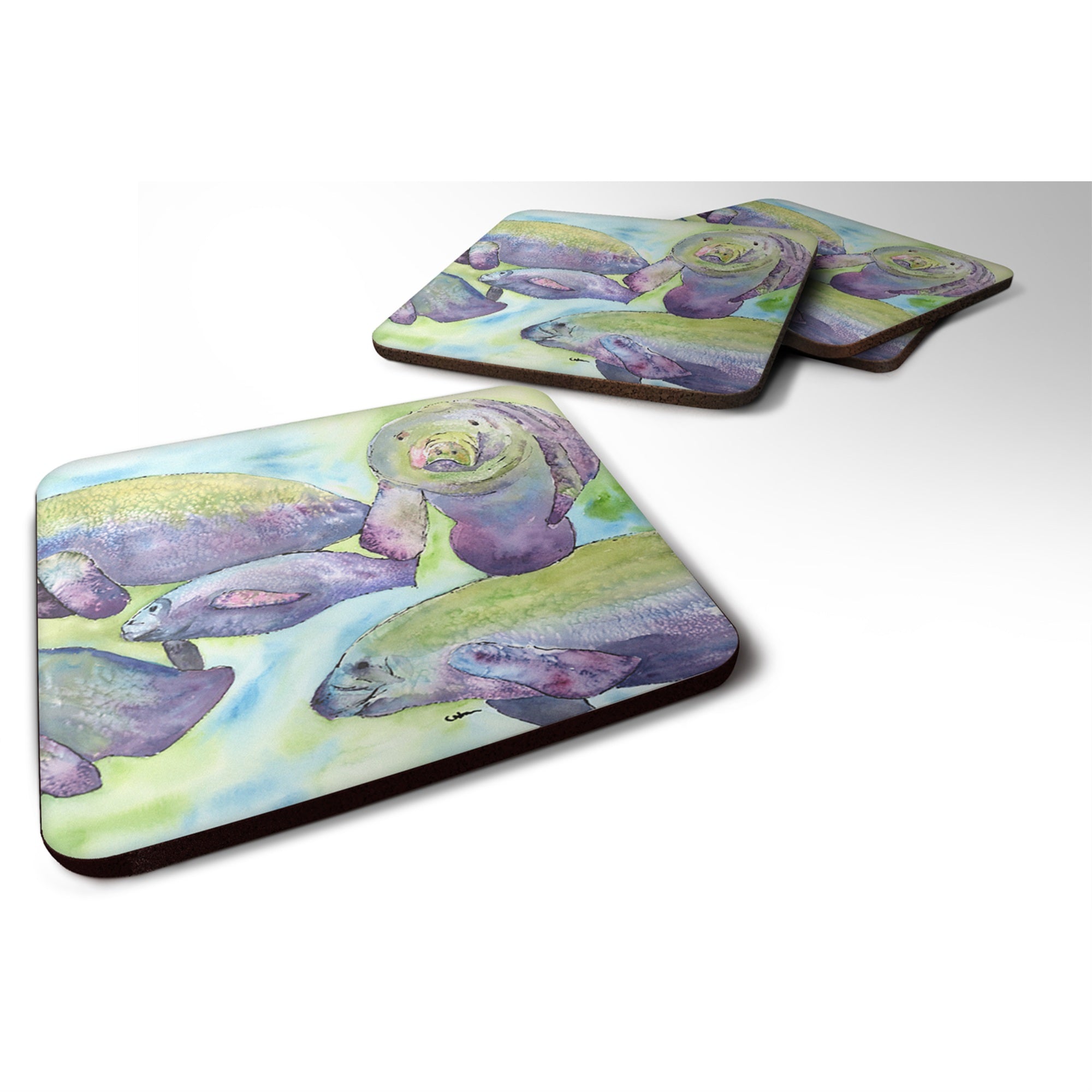 'Caroline'S Treasures 8544Fc Manatee Foam Coasters (Set Of 4), 3.5'''' H X 3.5'''' W, Multicolor''