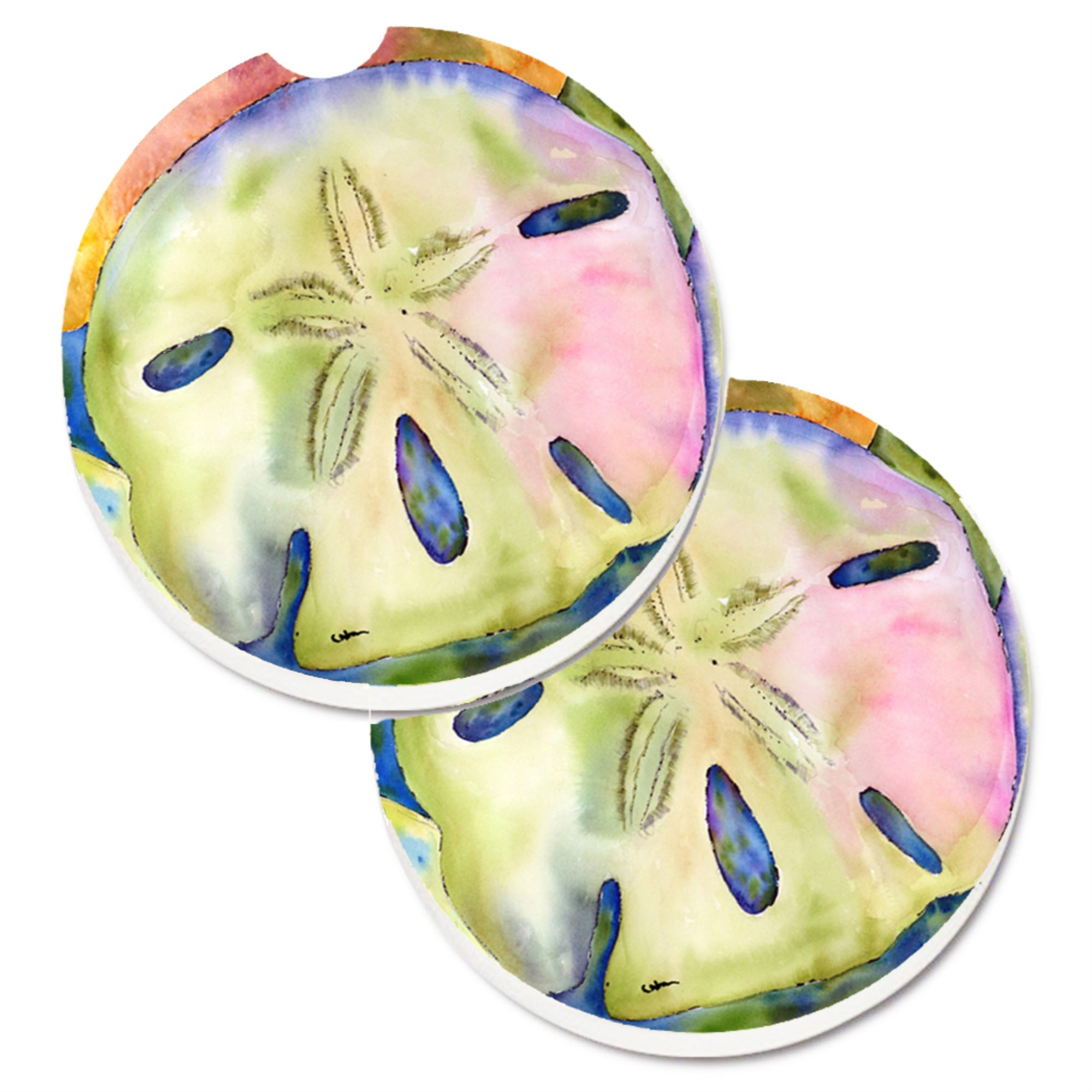 'Caroline'S Treasures Sand Dollar Set Of 2 Cup Holder Car Coasters 8545Carc, 2.56, Multicolor''