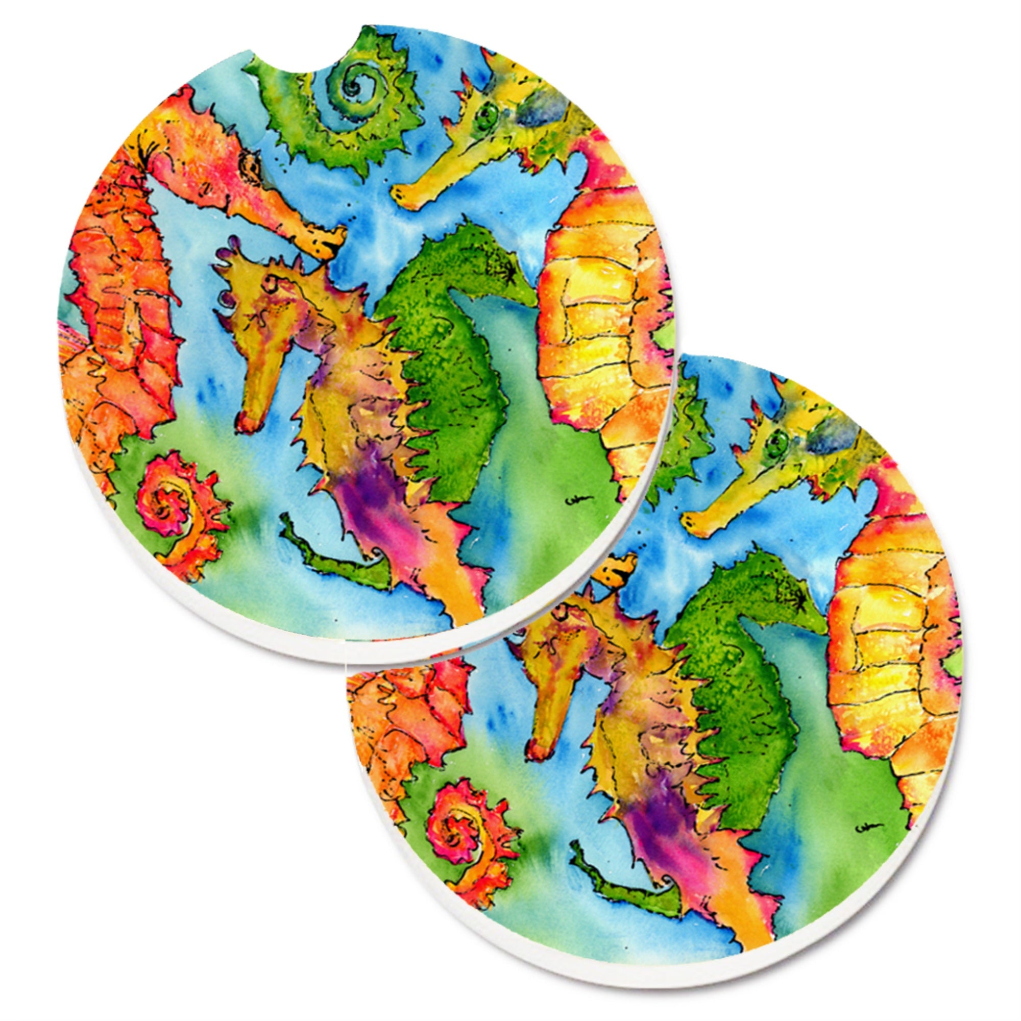 'Caroline'S Treasures Seahorse Set Of 2 Cup Holder Car Coasters 8546Carc, 2.56, Multicolor''