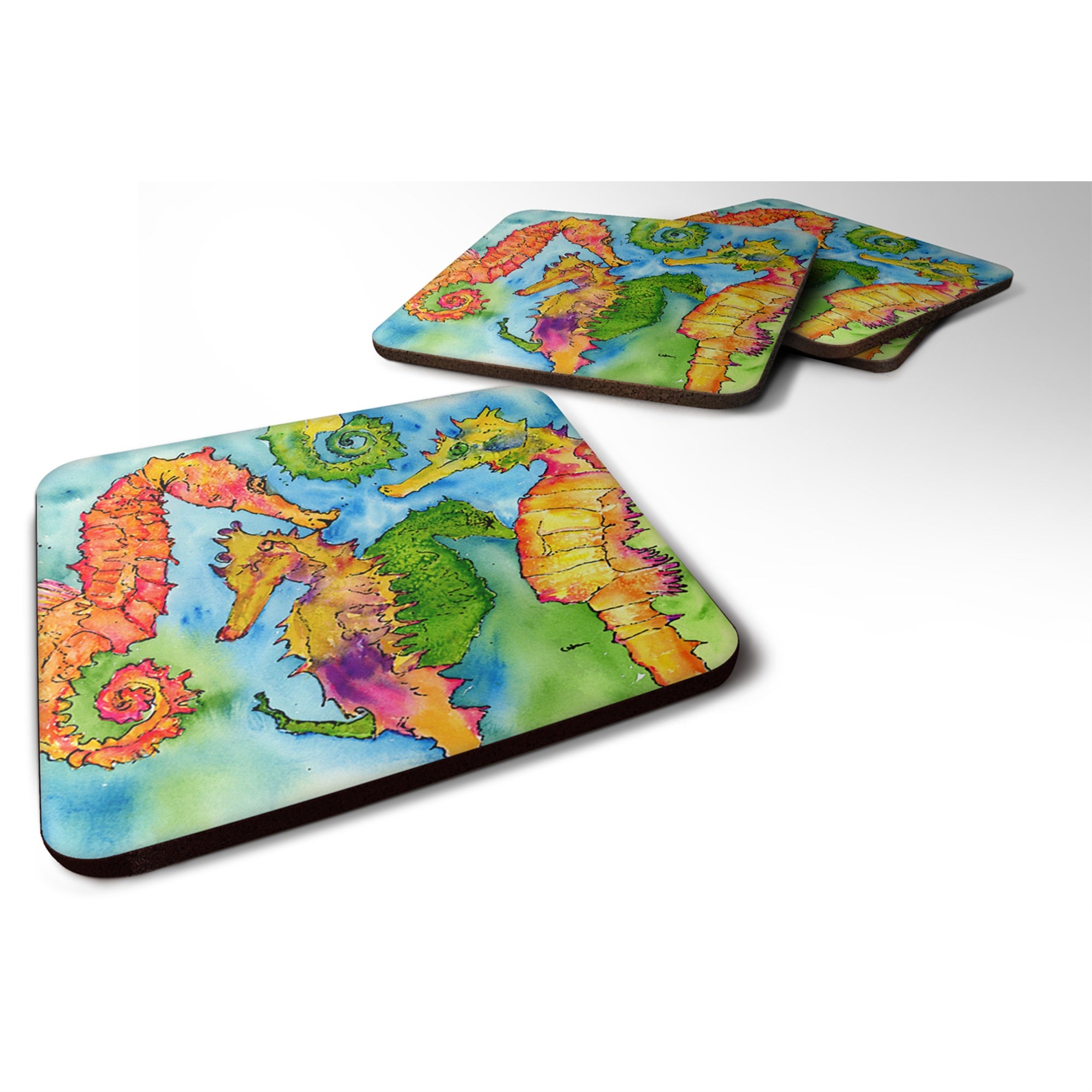'Caroline'S Treasures 8546Fc Seahorse Foam Coasters (Set Of 4), 3.5'''' H X 3.5'''' W, Multicolor''