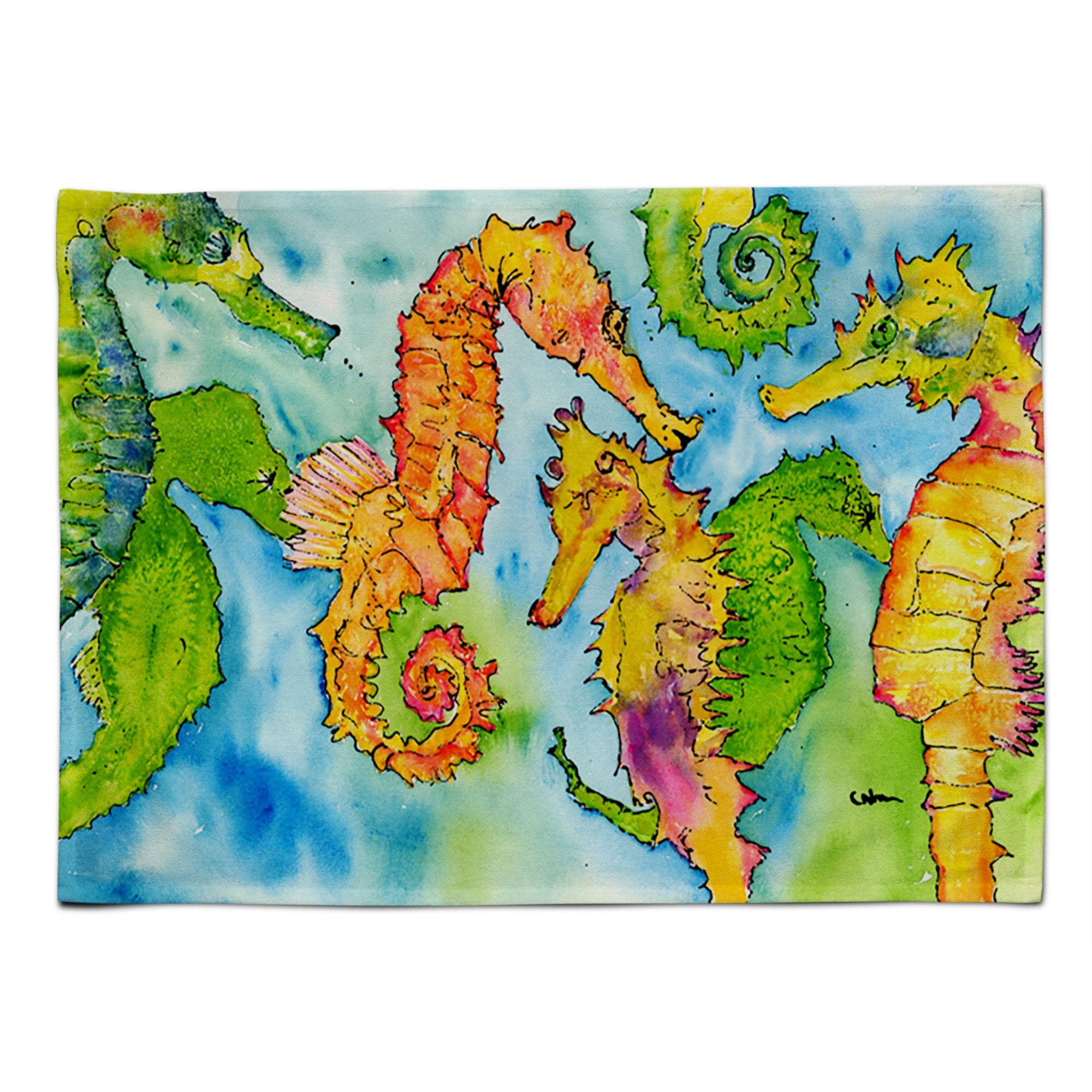 'Caroline'S Treasures 8546Plmt Seahorse Fabric Placemat, Multicolor''