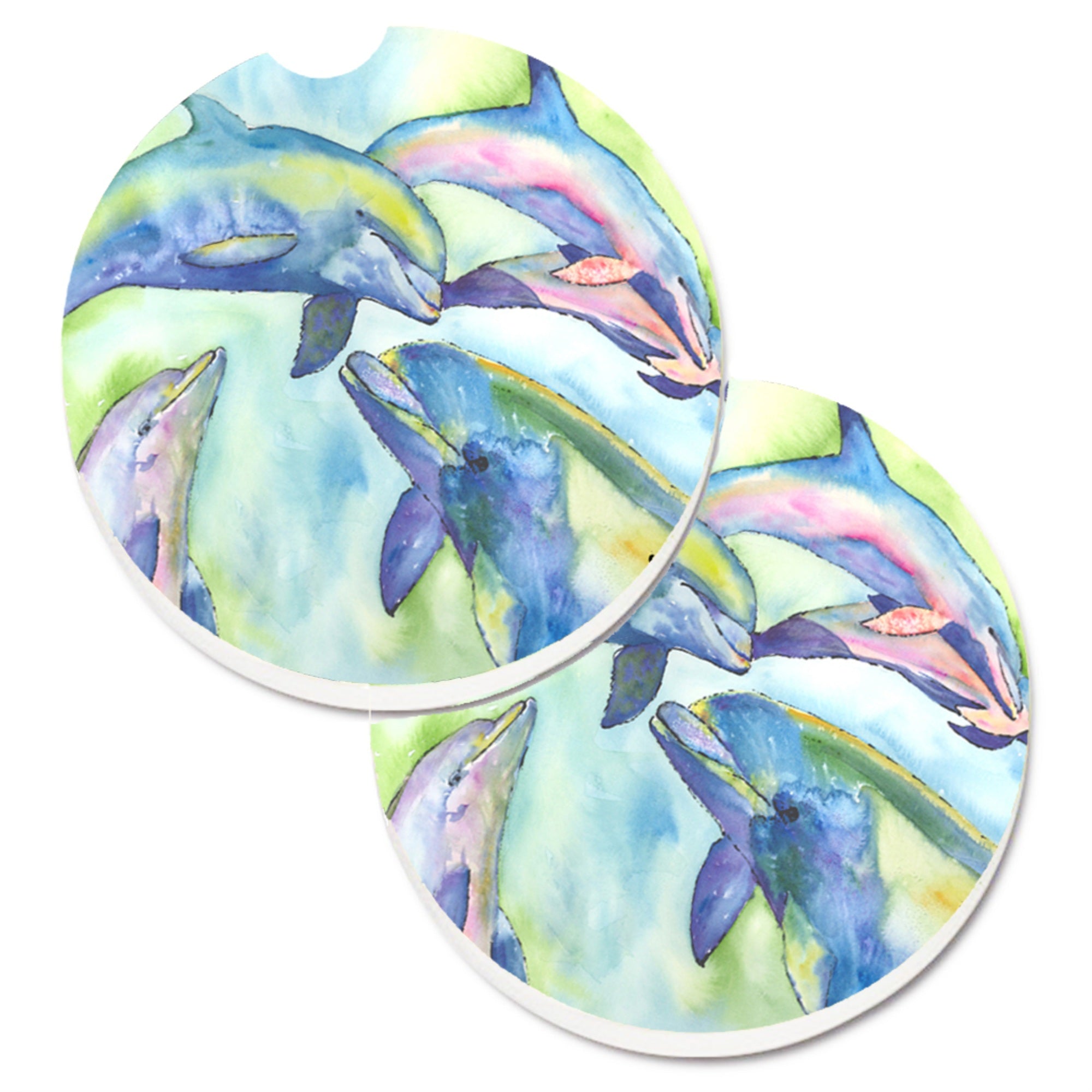 'Caroline'S Treasures Dolphin Set Of 2 Cup Holder Car Coasters 8548Carc, 2.56, Multicolor''