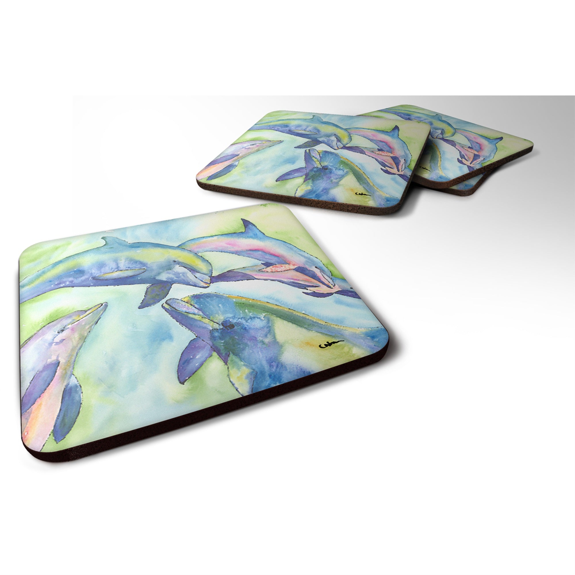 'Caroline'S Treasures 8548Fc Dolphin Foam Coasters (Set Of 4), 3.5'''' H X 3.5'''' W, Multicolor''