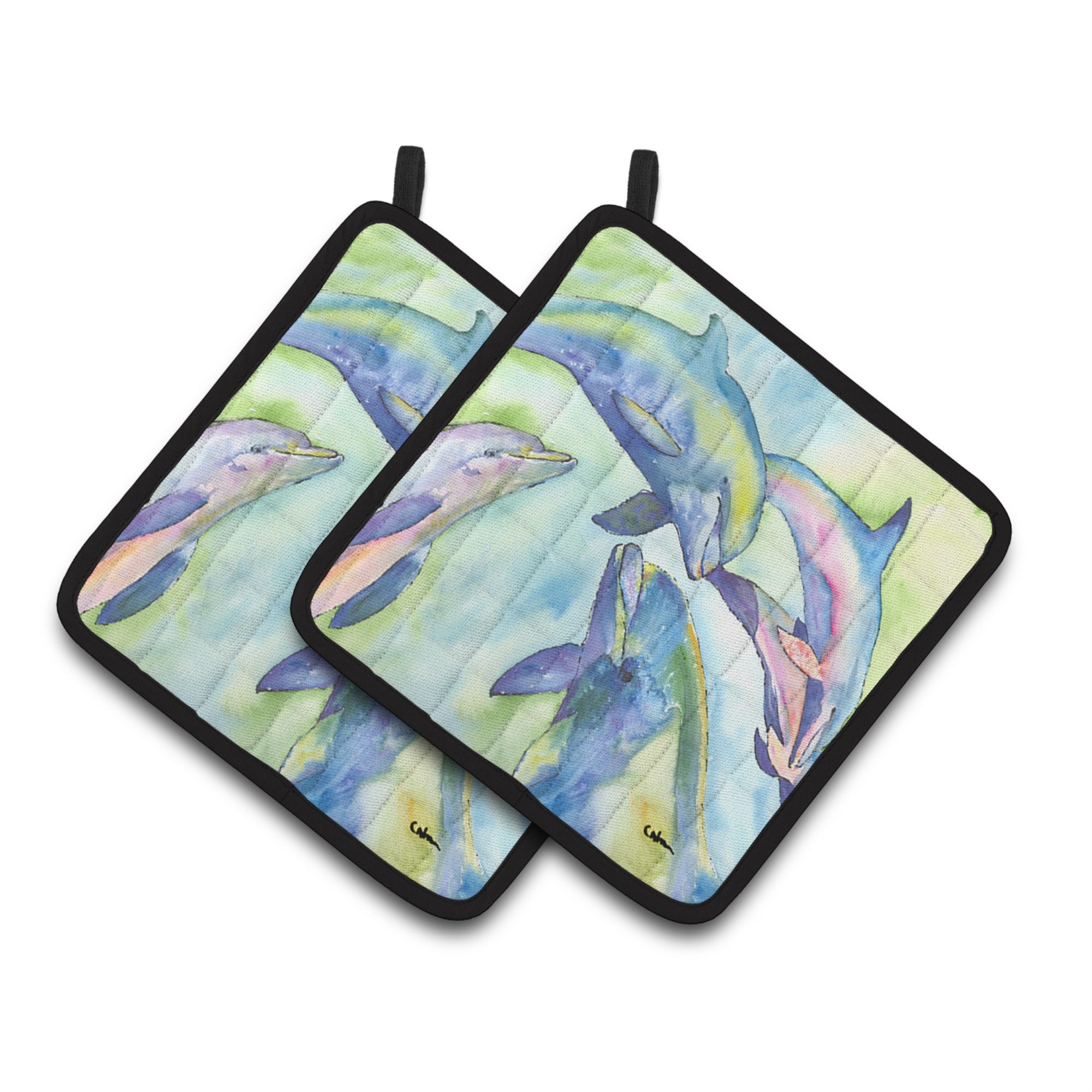 'Caroline'S Treasures Dolphin Pair Of Pot Holders 8548Pthd, 7.5Hx7.5W, Multicolor''