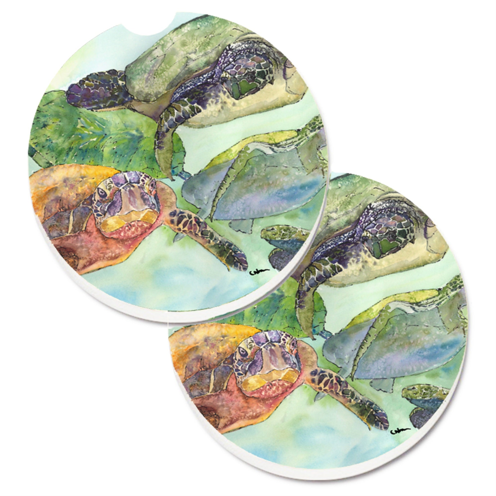 'Caroline'S Treasures Turtle Set Of 2 Cup Holder Car Coasters 8549Carc, 2.56, Multicolor''