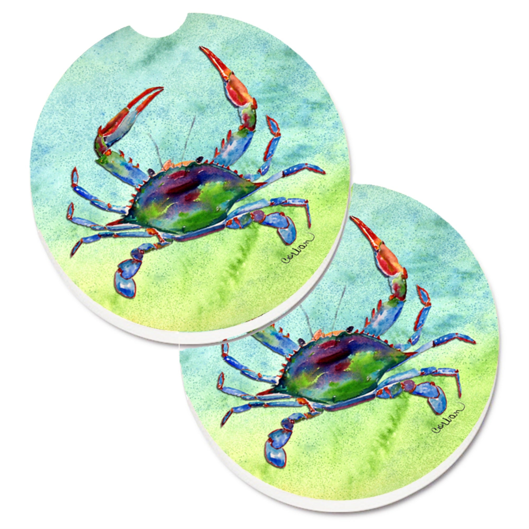 'Caroline'S Treasures Crab Set Of 2 Cup Holder Car Coasters 8550Carc, 2.56, Multicolor''