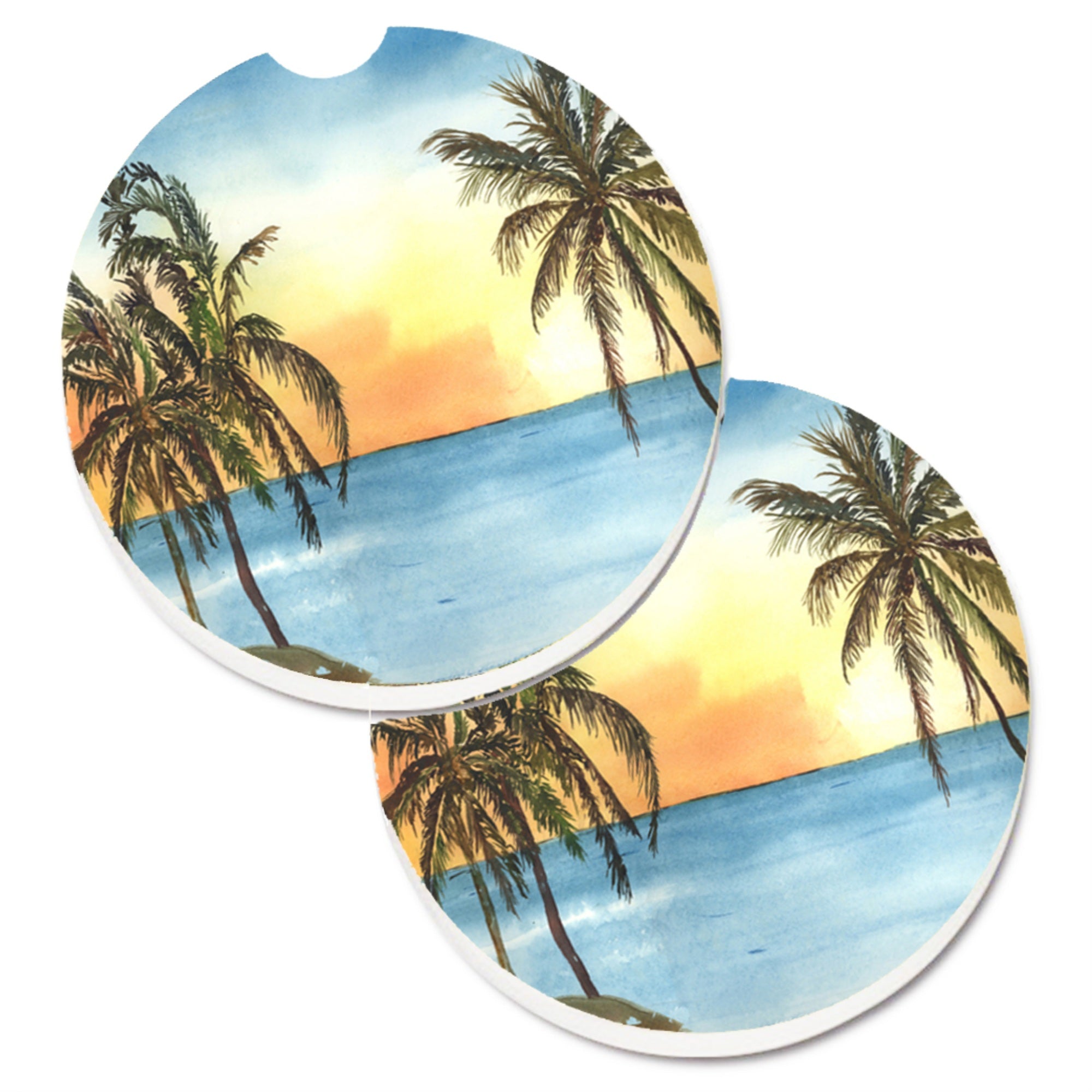 'Caroline'S Treasures Palm Tree Set Of 2 Cup Holder Car Coasters 8551Carc, 2.56, Multicolor''