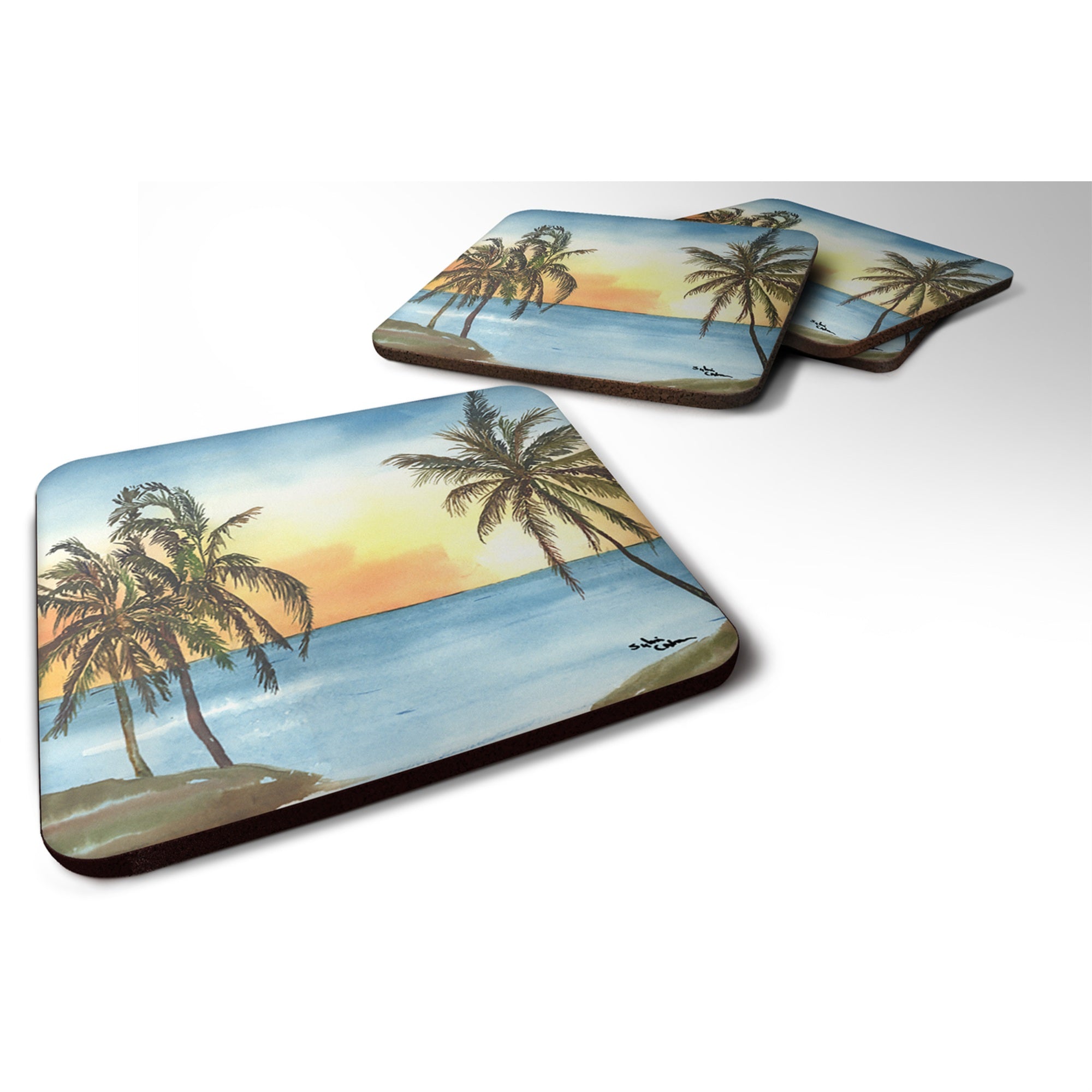 'Caroline'S Treasures 8551Fc Palm Tree Foam Coasters (Set Of 4), 3.5'''' H X 3.5'''' W, Multicolor''