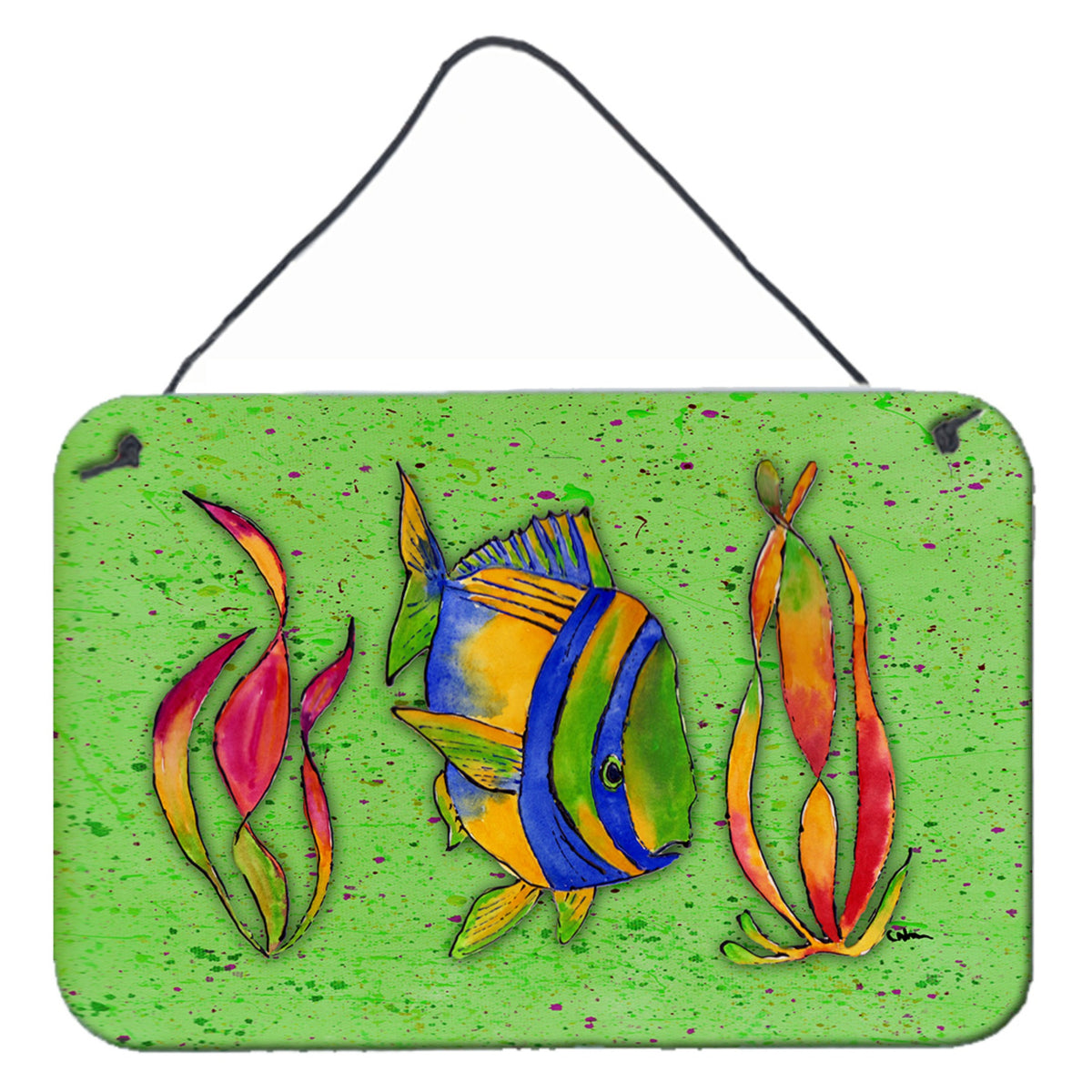 'Caroline'S Treasures 8568Ds812 Tropical Fish On Green Aluminum Metal Wall Or Door Hanging Prints, 8 X 12''''''