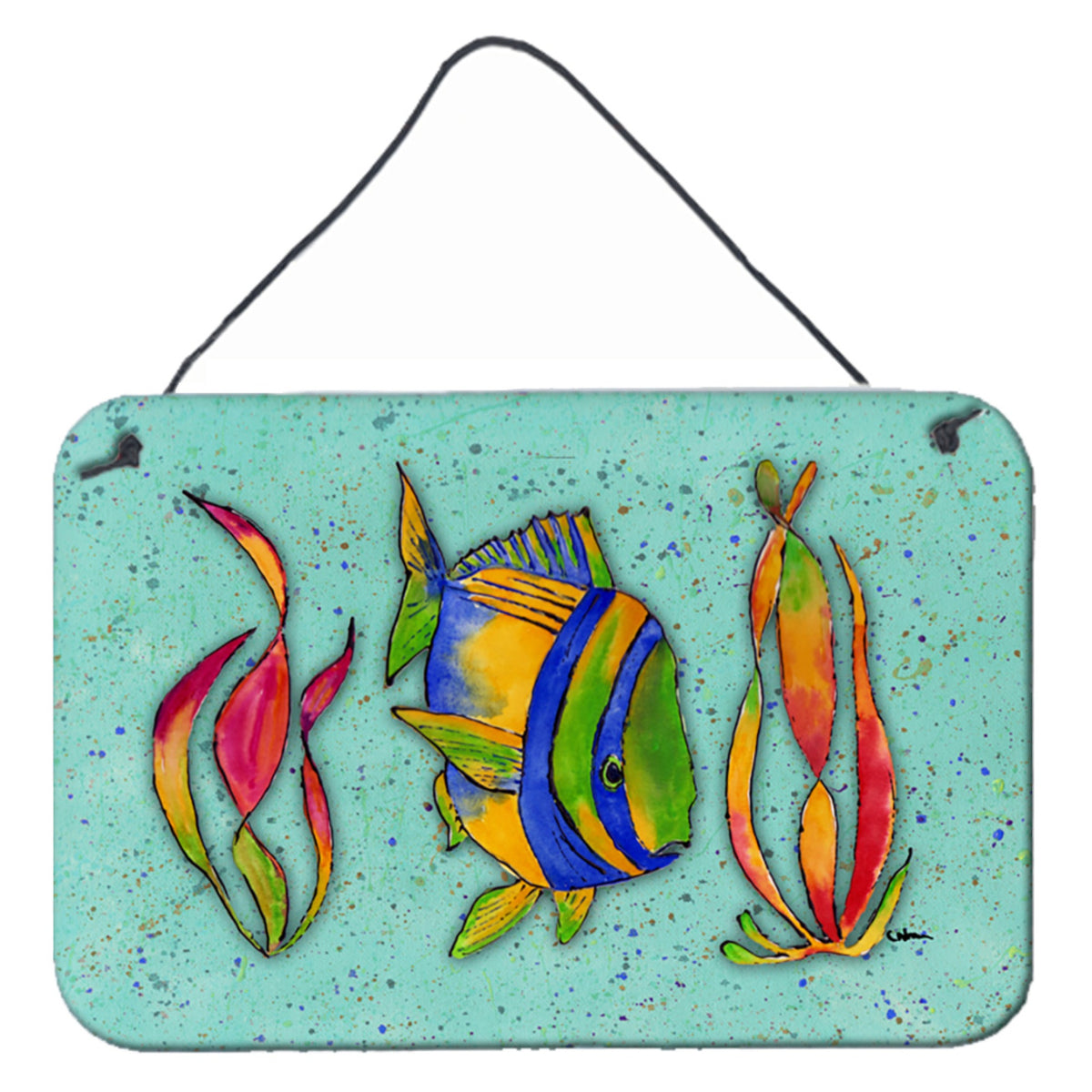 'Caroline'S Treasures 8569Ds812 Tropical Fish On Teal Aluminum Metal Wall Or Door Hanging Prints, 8 X 12''''''