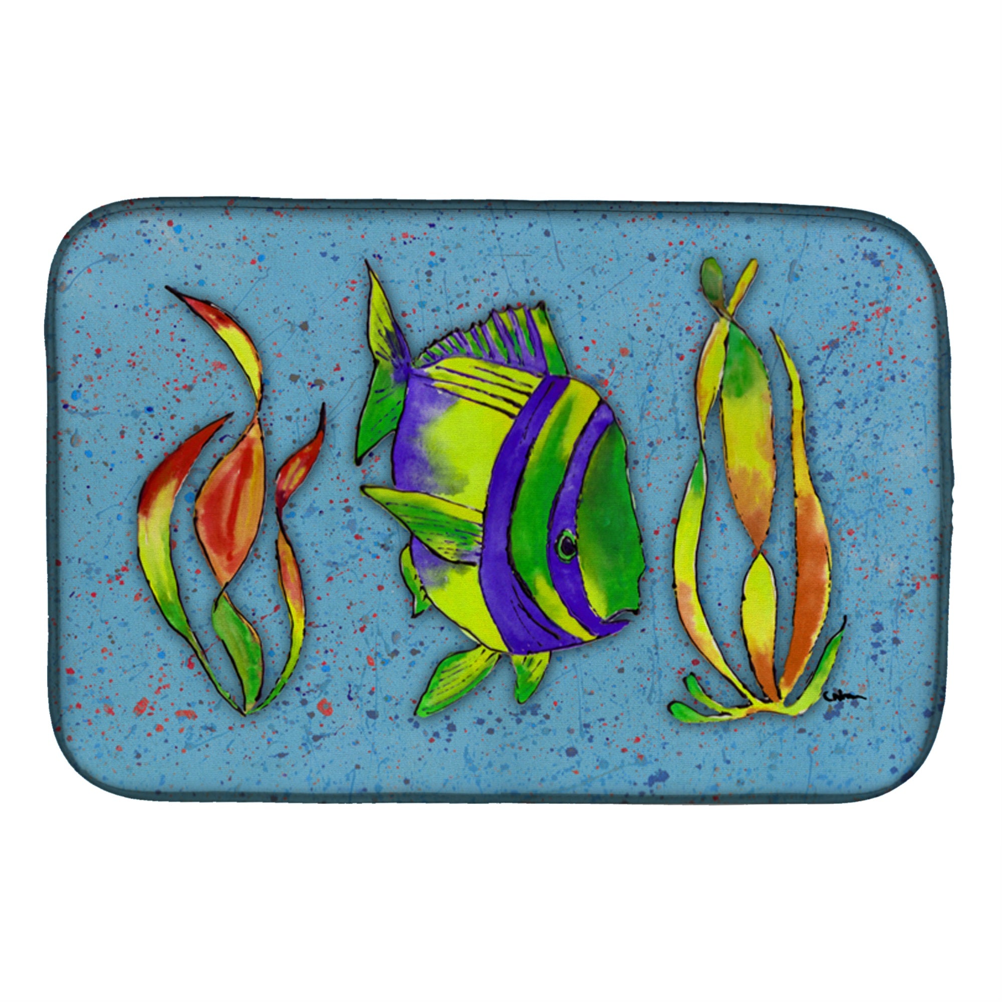 'Caroline'S Treasures Tropical Fish On Blue Dish Drying Mat, 14'''' X 21'''', Multicolor''