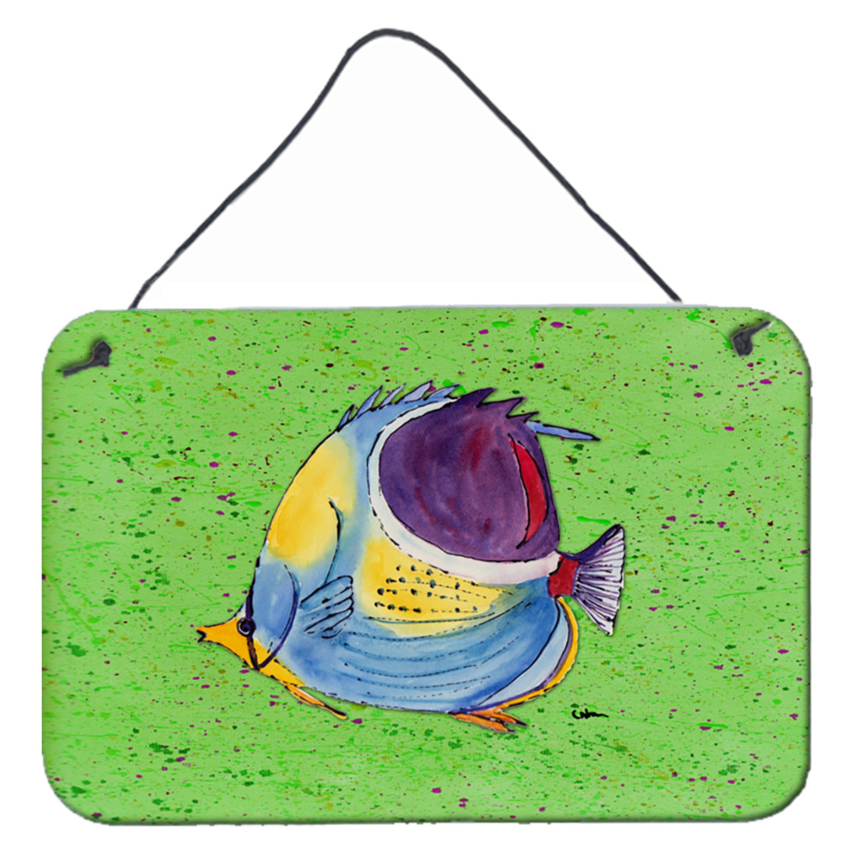 'Caroline'S Treasures 8574Ds812 Tropical Fish On Green Aluminum Metal Wall Or Door Hanging Prints, 8 X 12''''''