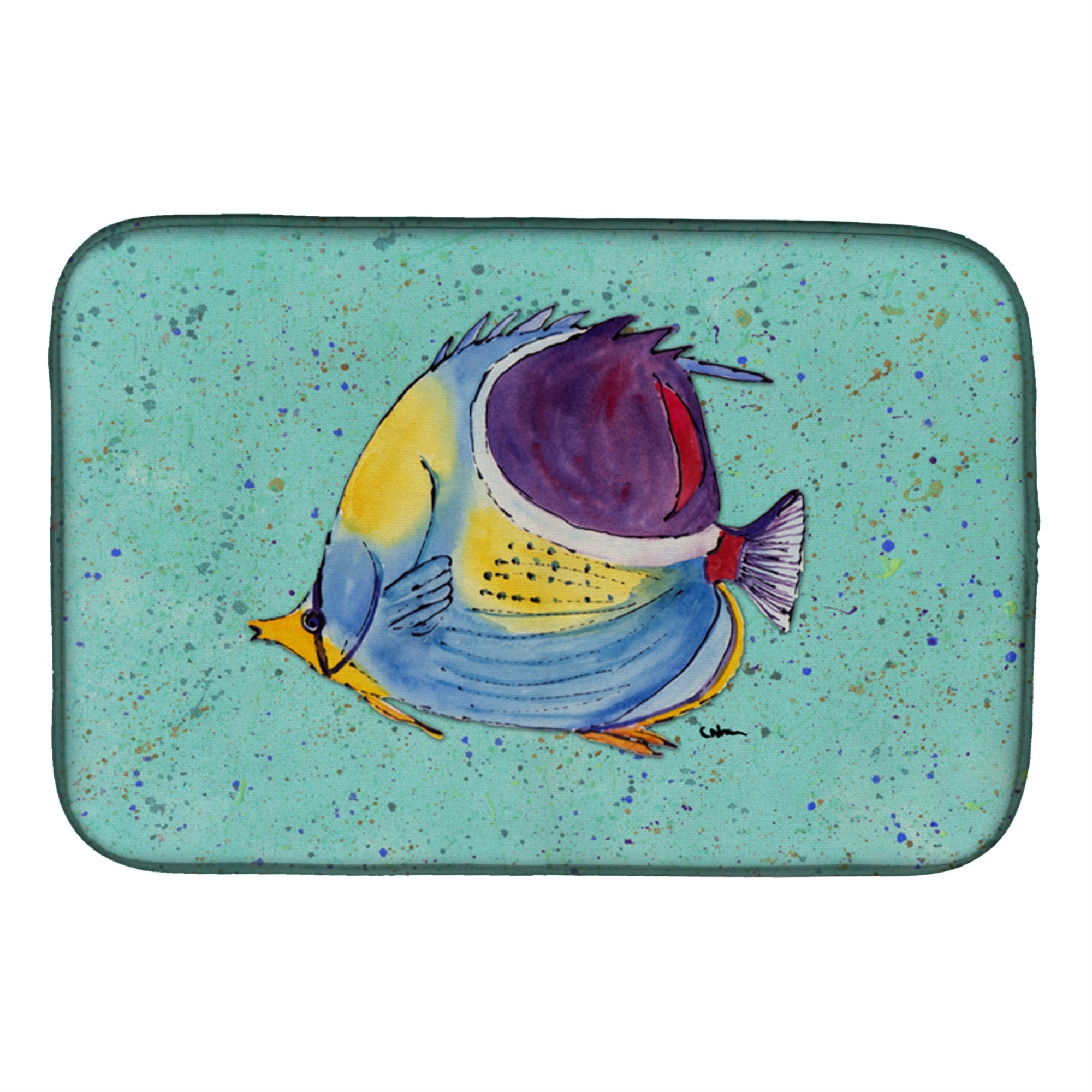 'Caroline'S Treasures Tropical Fish On Teal Dish Drying Mat, 14'''' X 21'''', Multicolor''