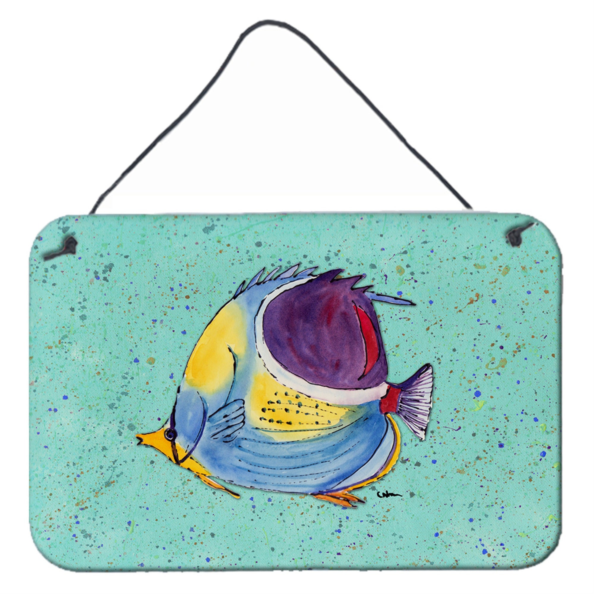 'Caroline'S Treasures 8576Ds812 Tropical Fish On Teal Aluminum Metal Wall Or Door Hanging Prints, 8 X 12''''''