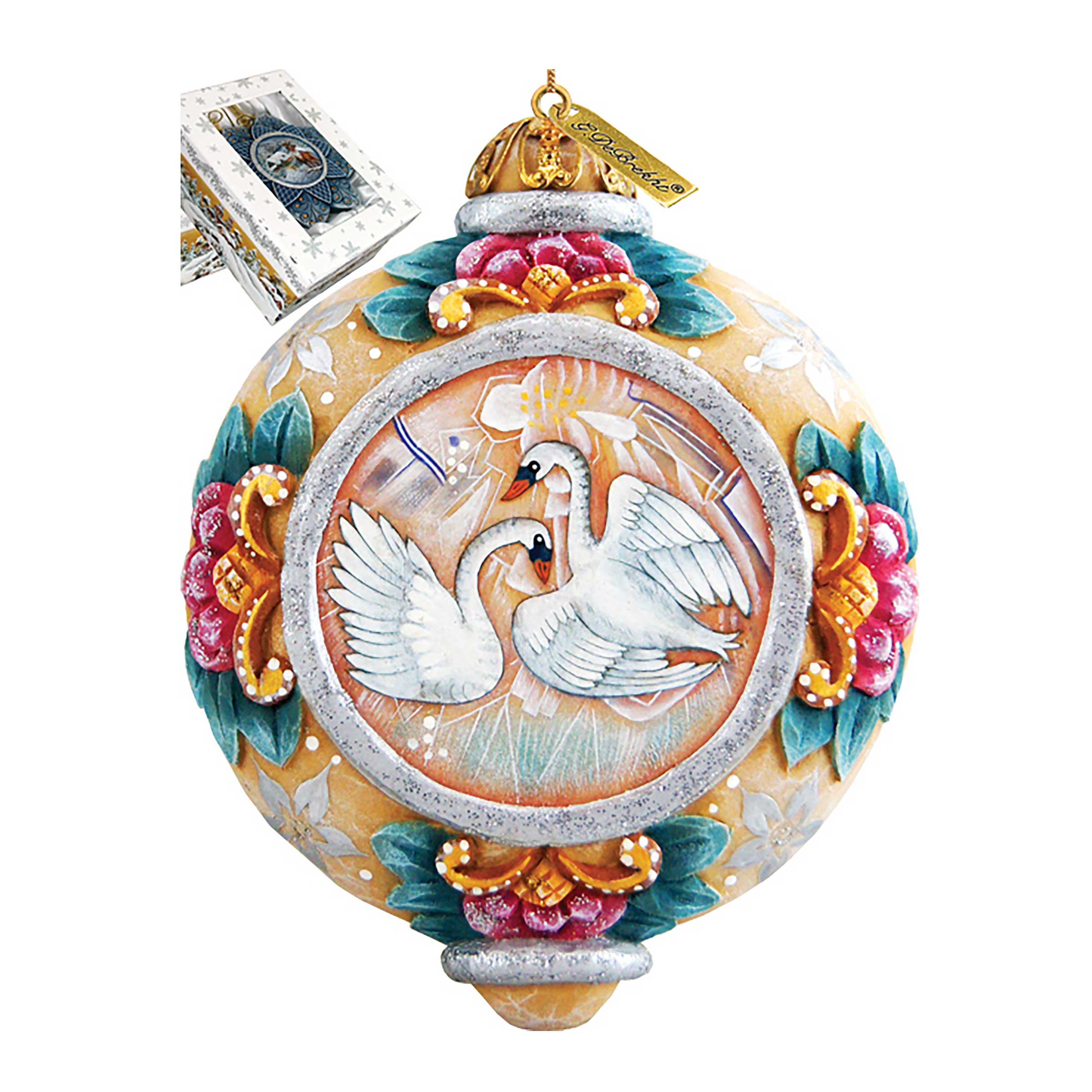 Swans Sculpted Hand-Painted Christmas Ornament by G. DeBrekht - Wildlife Holiday Decor - 6102451
