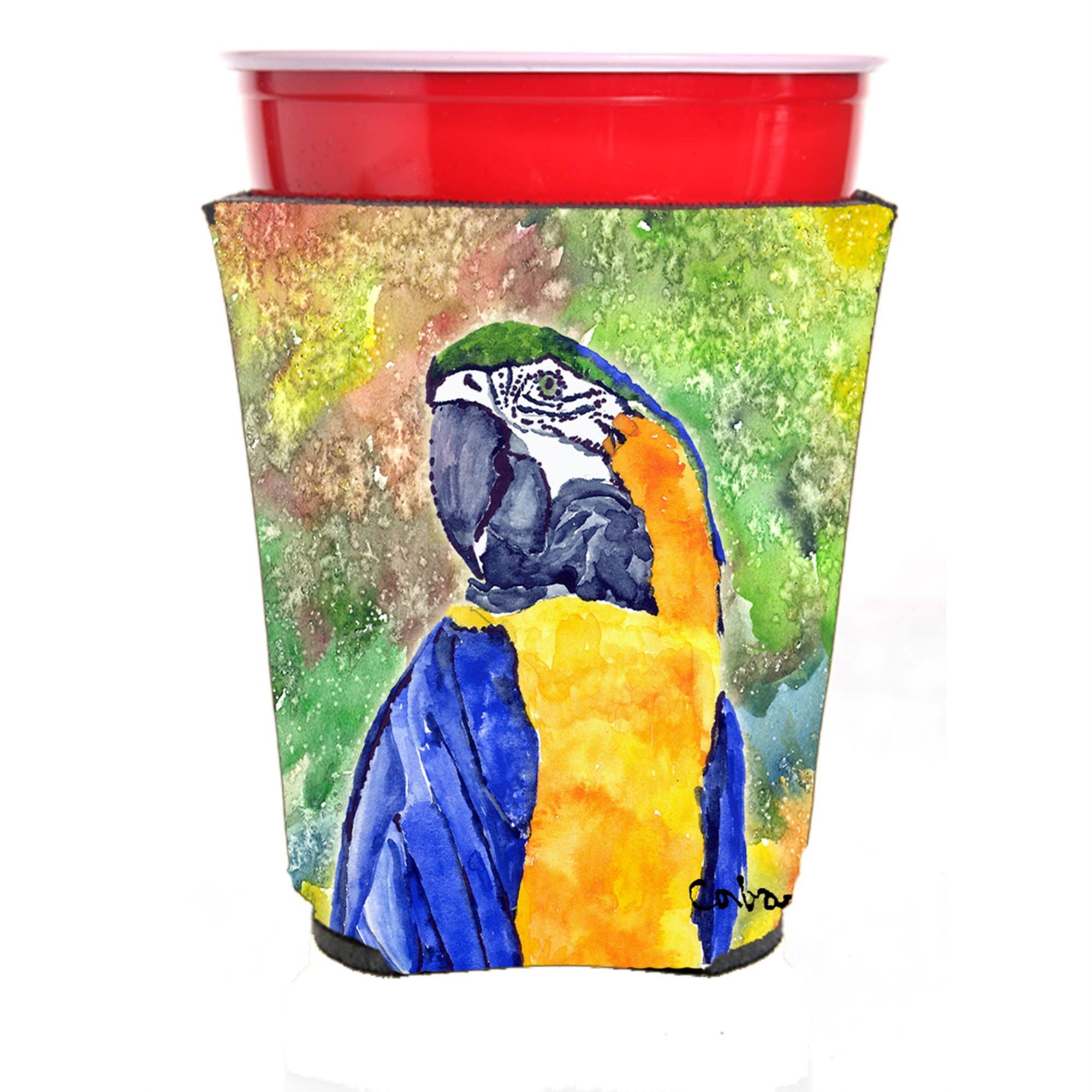'Caroline'S Treasures 8600-2Rsc Parrot Head Yellow Red Solo Cup Hugger, Multicolor''