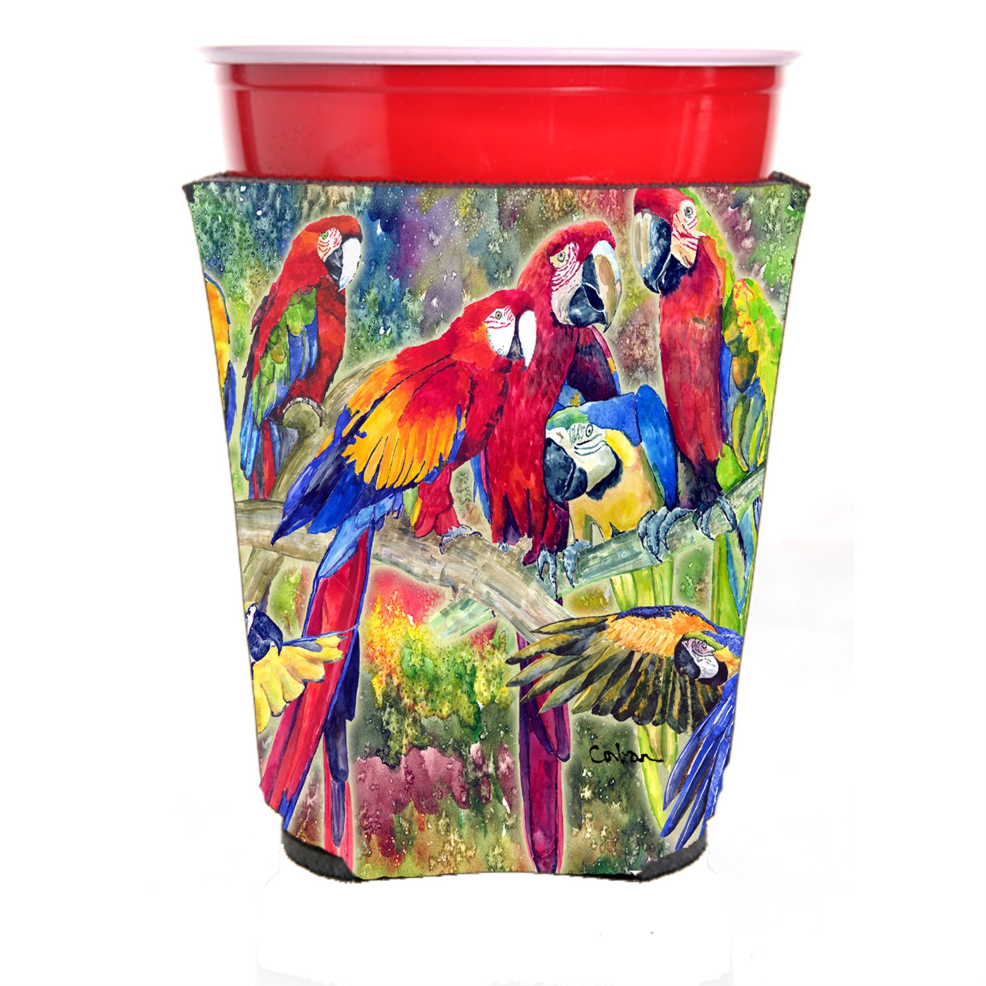 'Caroline'S Treasures 8600Rsc Parrot Head Group Red Solo Cup Hugger, Multicolor''