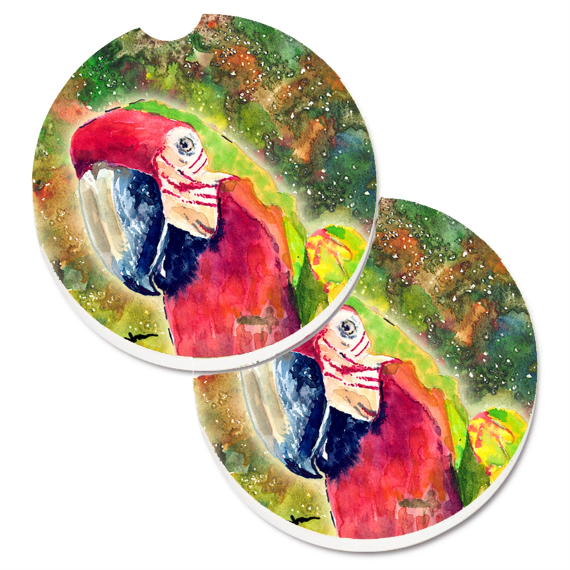 'Caroline'S Treasures Parrot Head Set Of 2 Cup Holder Car Coasters 8601Carc, 2.56, Multicolor''