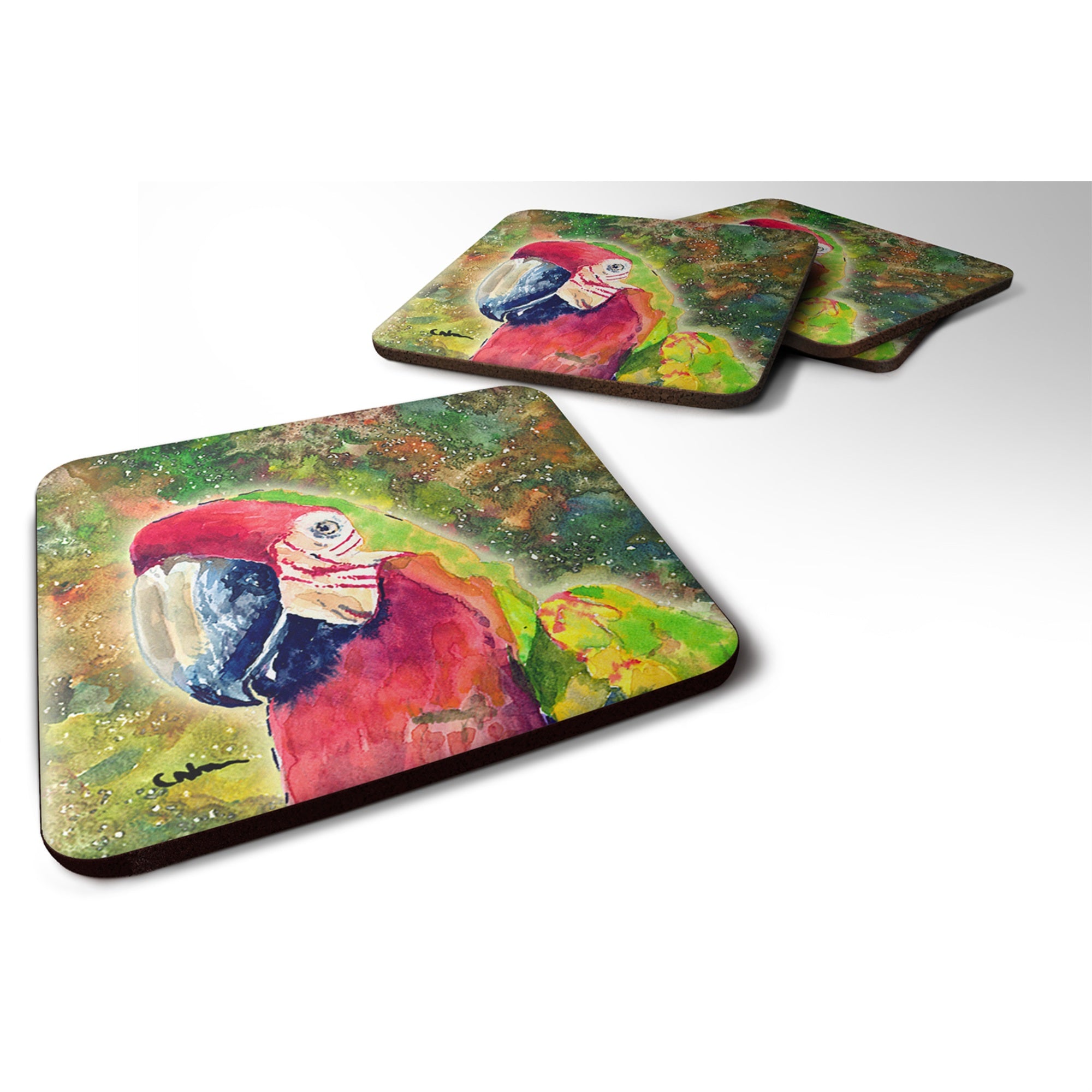 'Caroline'S Treasures 8601Fc Parrot Foam Coasters (Set Of 4), 3.5'''' H X 3.5'''' W, Multicolor''