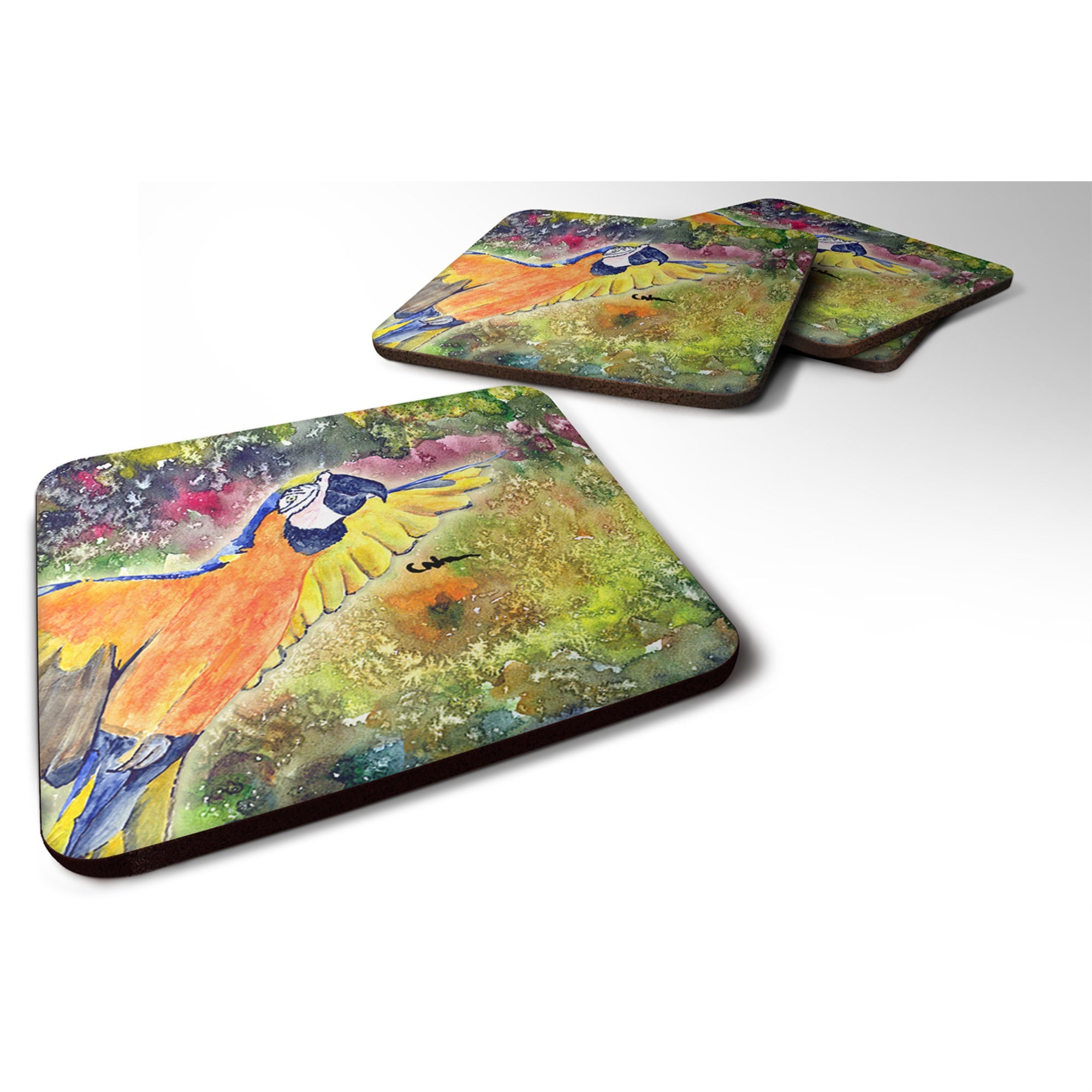 'Caroline'S Treasures 8602Fc Parrot Foam Coasters (Set Of 4), 3.5'''' H X 3.5'''' W, Multicolor''
