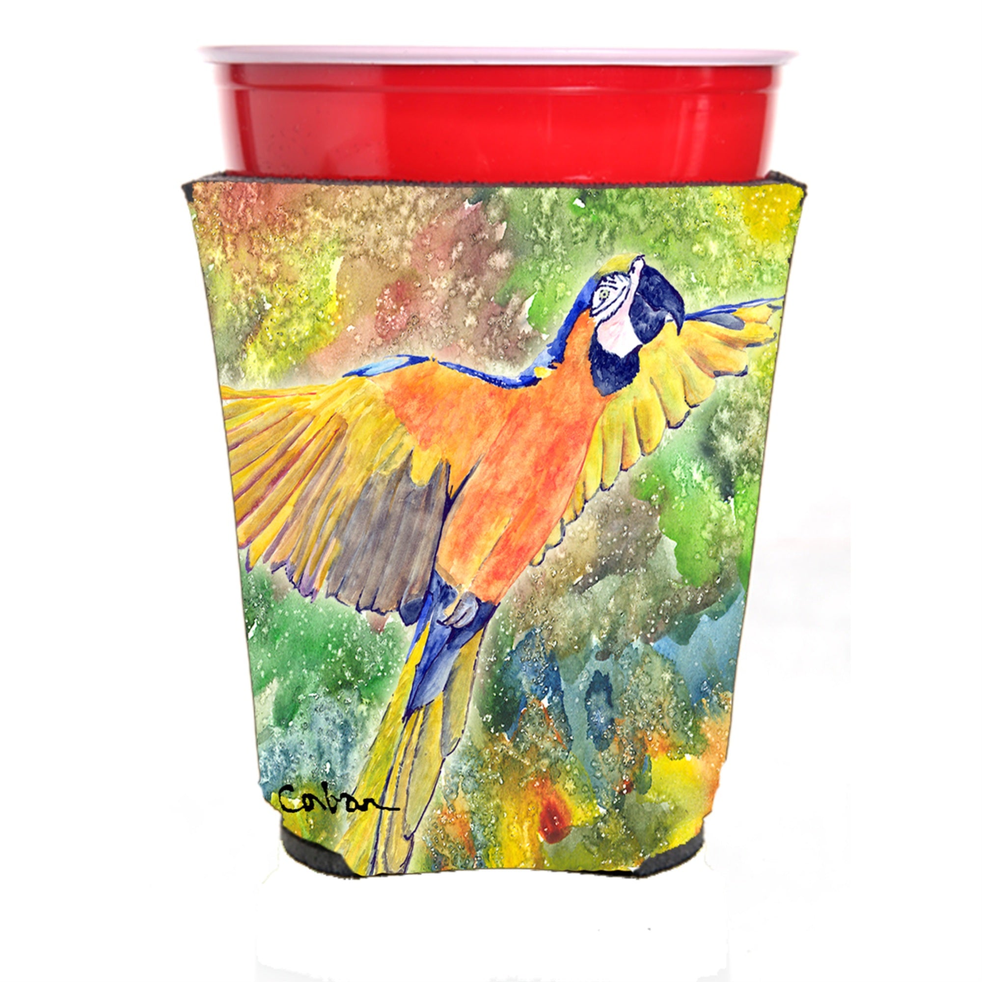 'Caroline'S Treasures 8602Rsc Parrot Head Red Solo Cup Hugger, Multicolor''