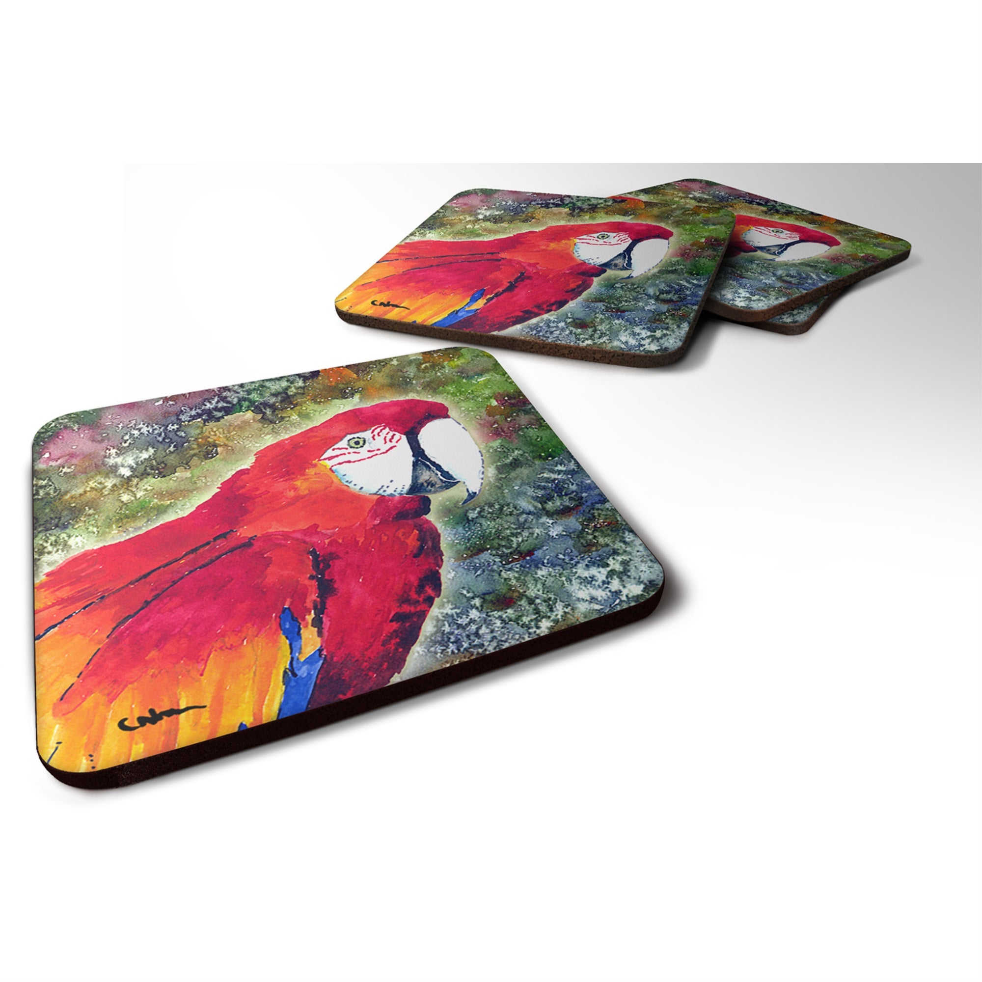 'Caroline'S Treasures 8603Fc Parrot Foam Coasters (Set Of 4), 3.5'''' H X 3.5'''' W, Multicolor''
