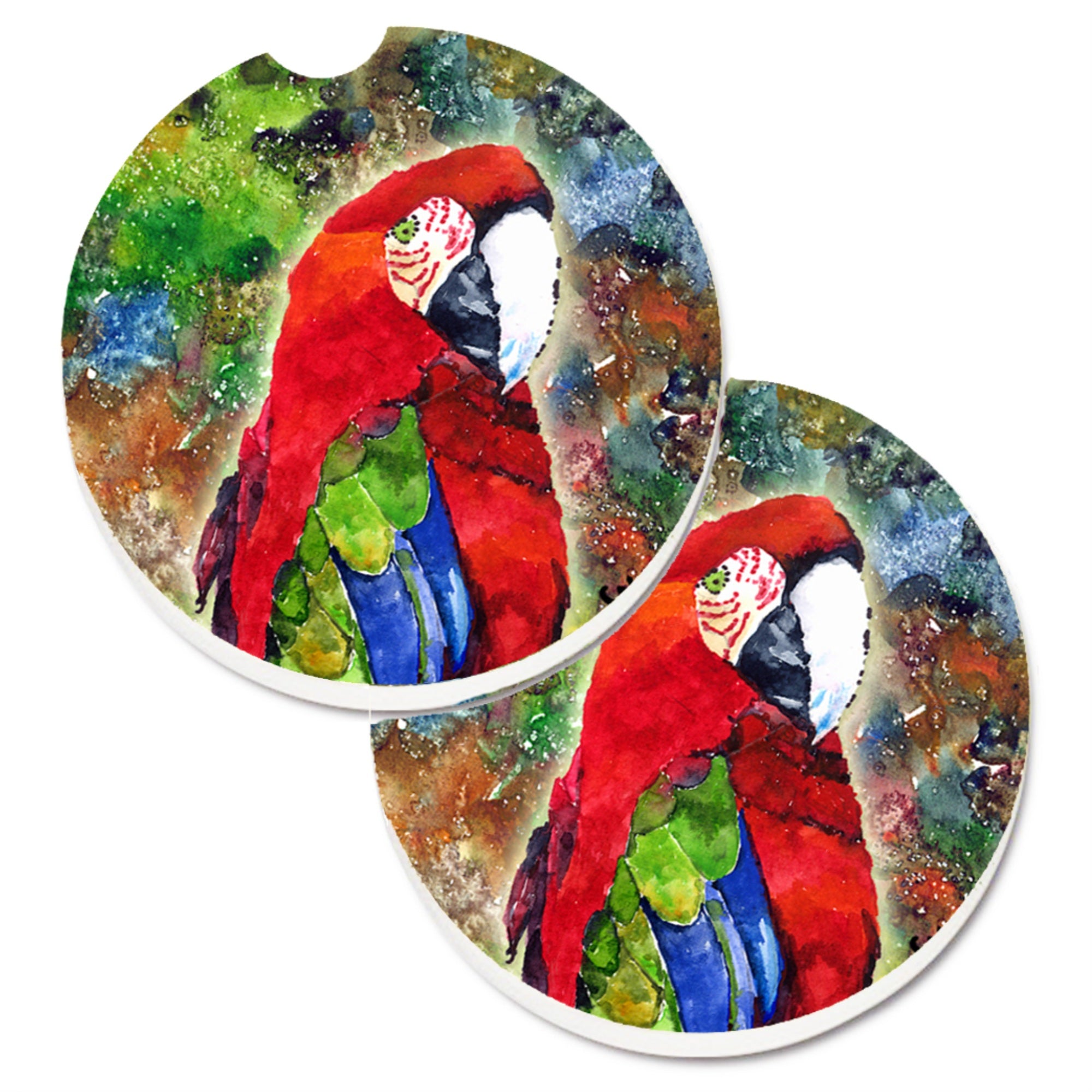 'Caroline'S Treasures Bird - Parrot Set Of 2 Cup Holder Car Coasters 8606Carc, 2.56, Multicolor''