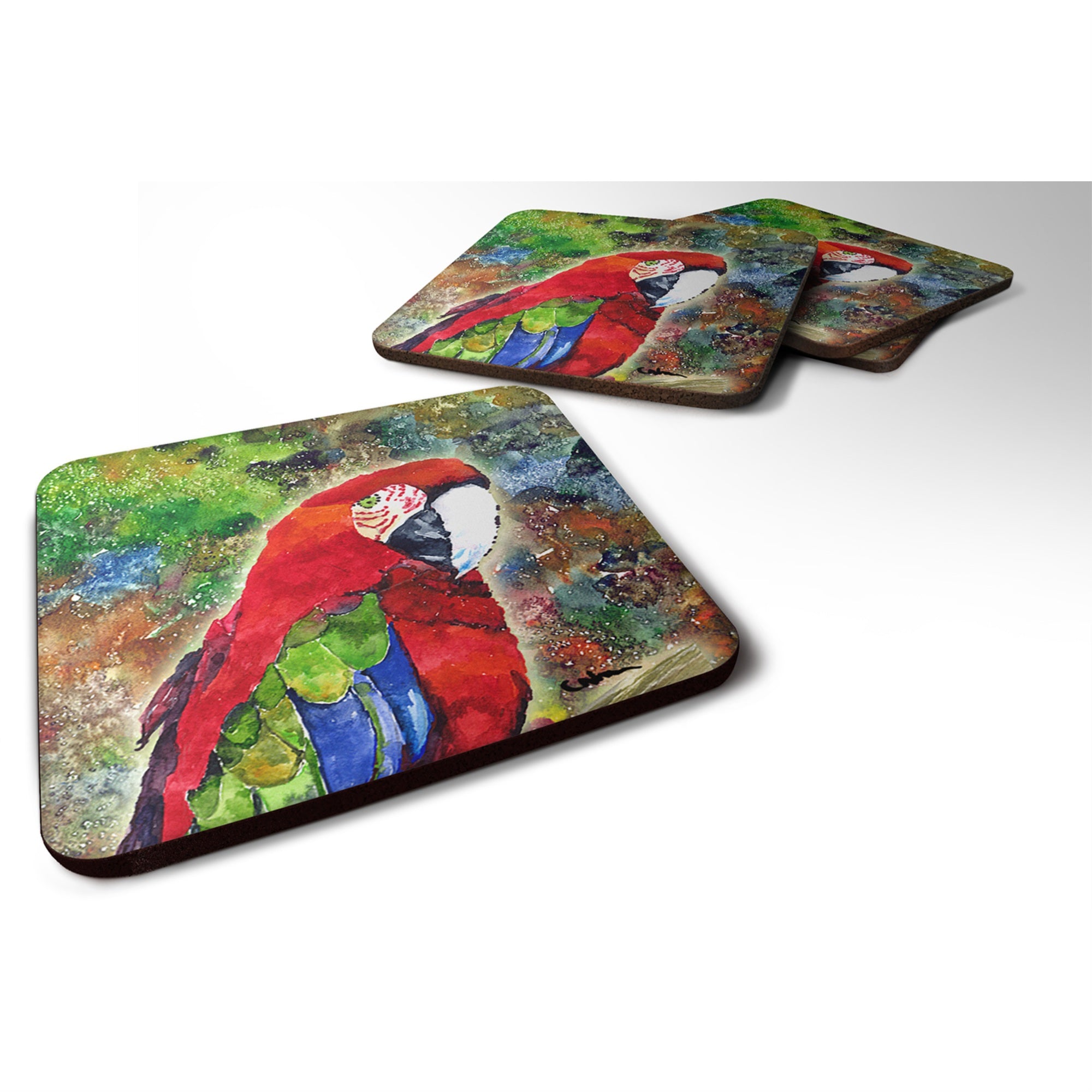 'Caroline'S Treasures 8606Fc Parrot Foam Coasters (Set Of 4), 3.5'''' H X 3.5'''' W, Multicolor''