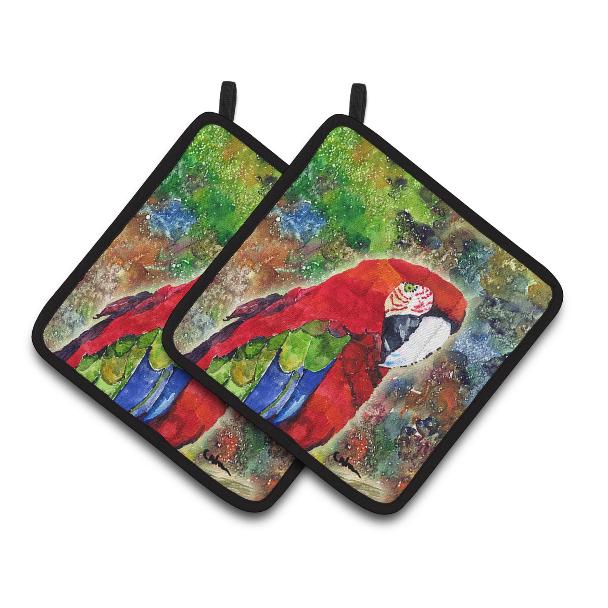 'Caroline'S Treasures 8606Pthd Bird ''''Parrot'''' Pot Holders (1 Pair), 7.5'''' X 7.5'''', Multicolor''