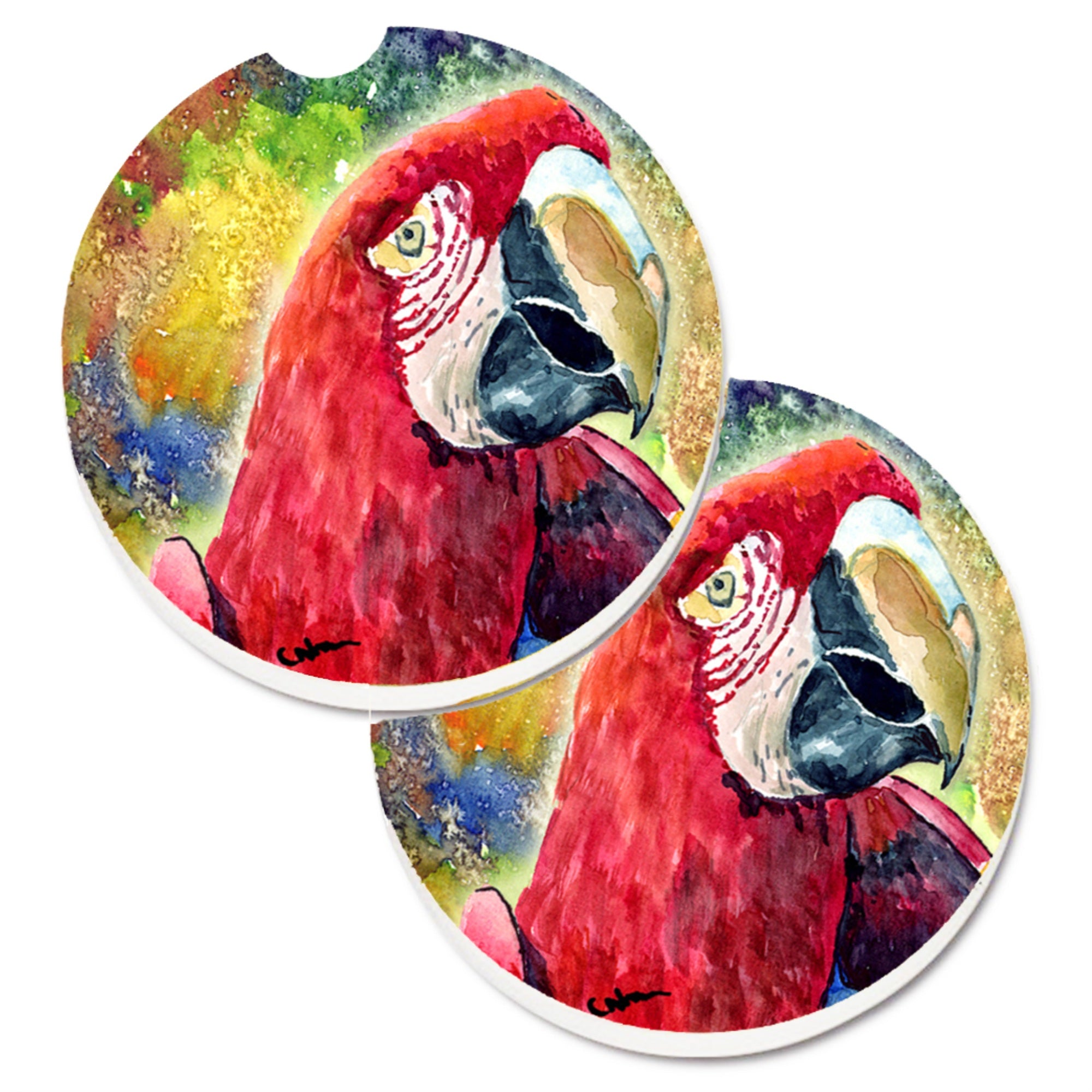 'Caroline'S Treasures Bird - Parrot Set Of 2 Cup Holder Car Coasters 8607Carc, 2.56, Multicolor''