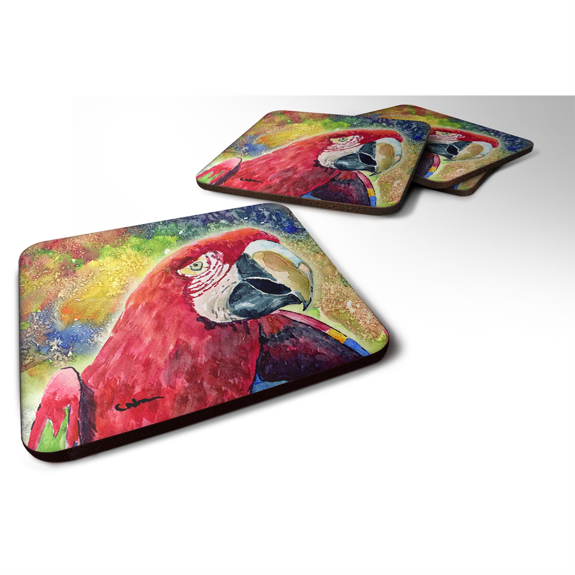 'Caroline'S Treasures 8607Fc Bird-Parrot Foam Coasters (Set Of 4), 3.5'''' H X 3.5'''' W, Multicolor''