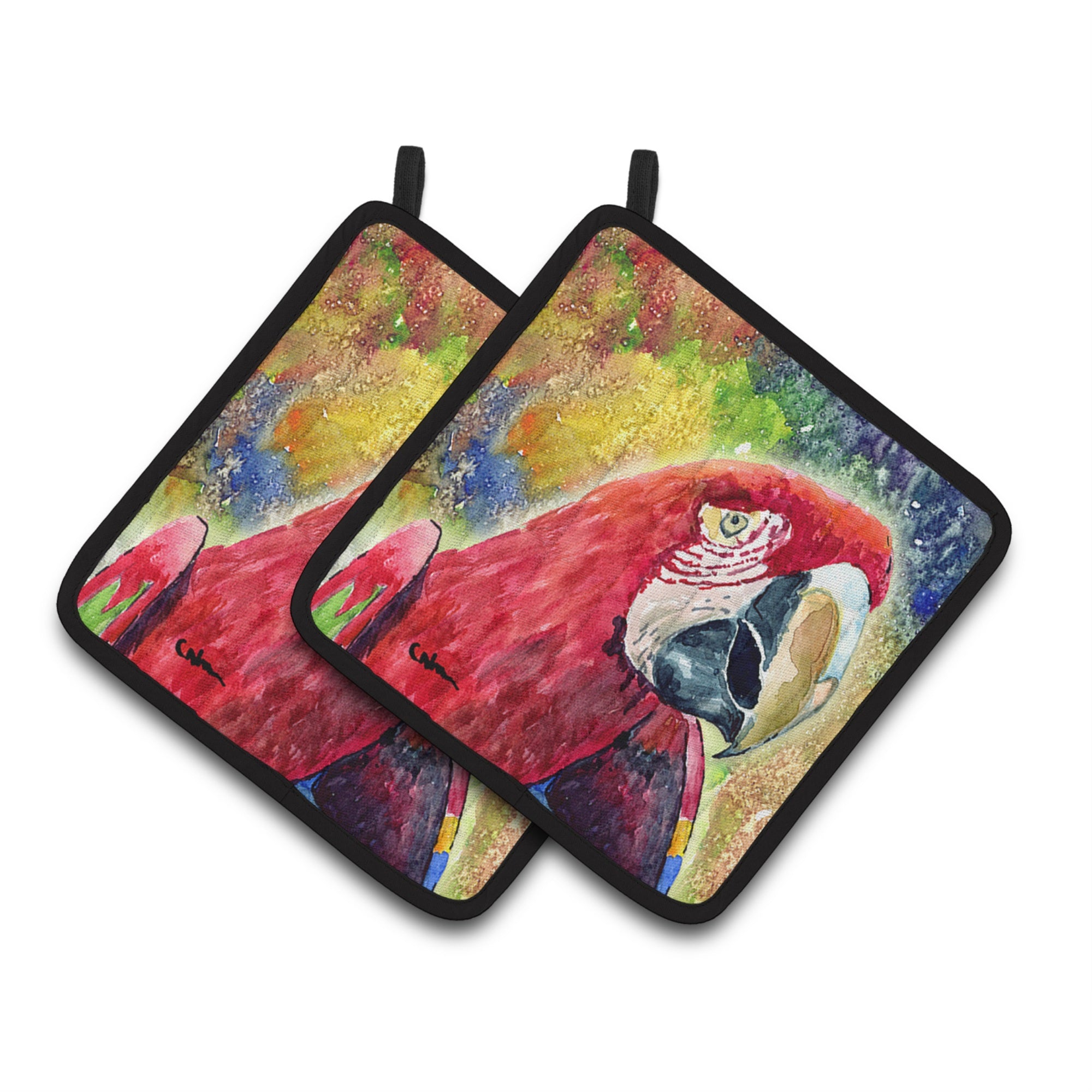 'Caroline'S Treasures 8607Pthd Bird ''''Parrot'''' Pot Holders (1 Pair), 7.5'''' X 7.5'''', Multicolor''