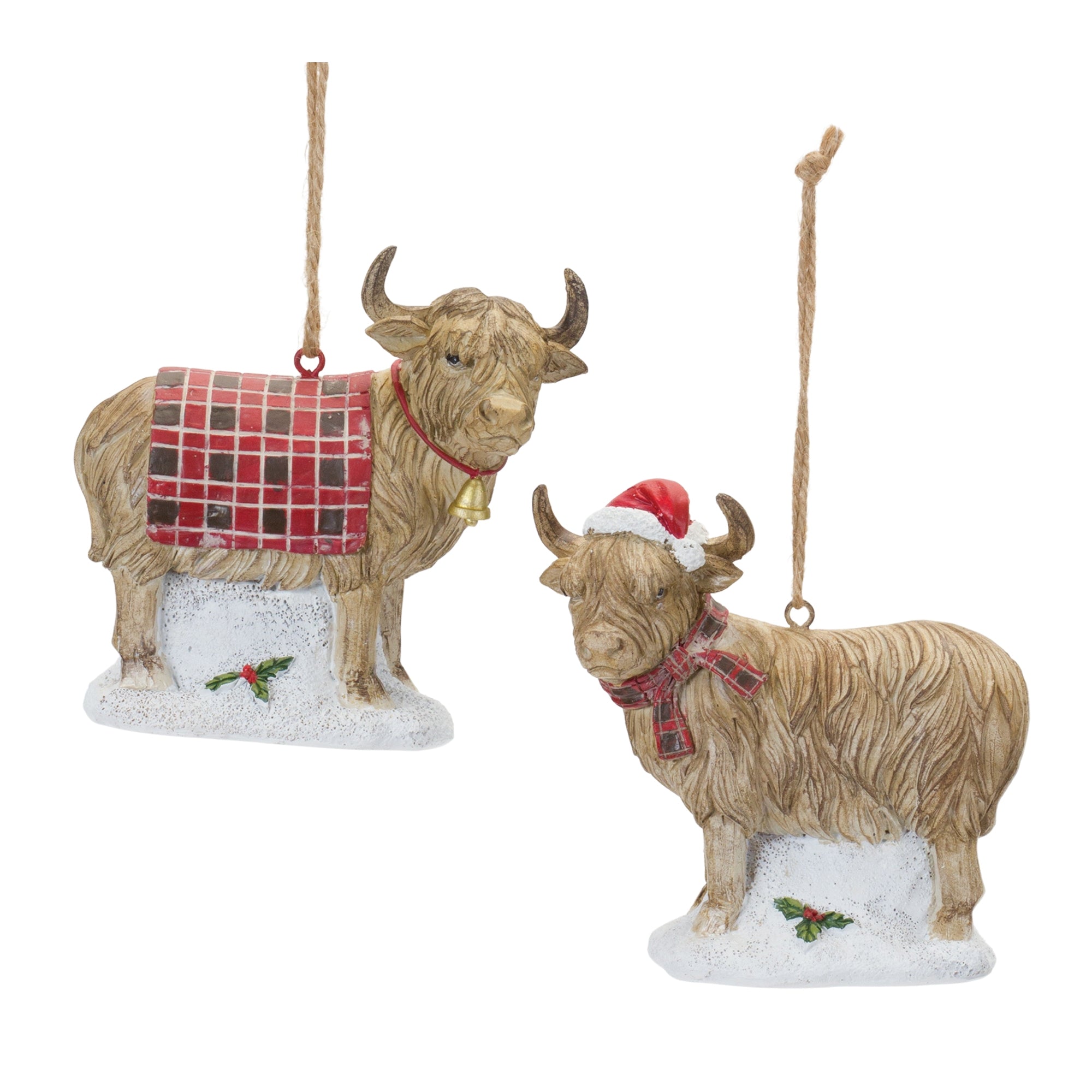 Highland Cow Ornament (Set of 6) 4.25H Resin