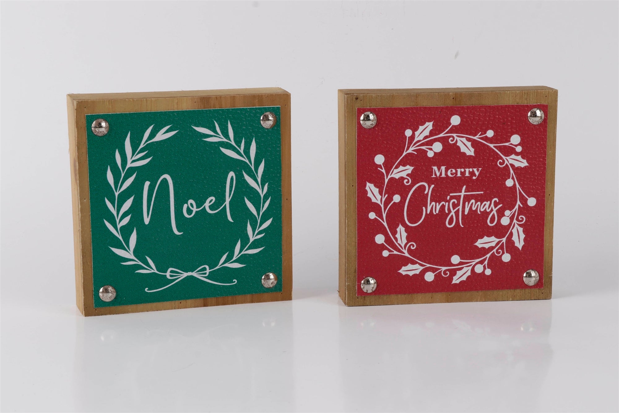 Merry Christmas and Noel Sign (Set of 6) 5SQ MDF/Faux Leather