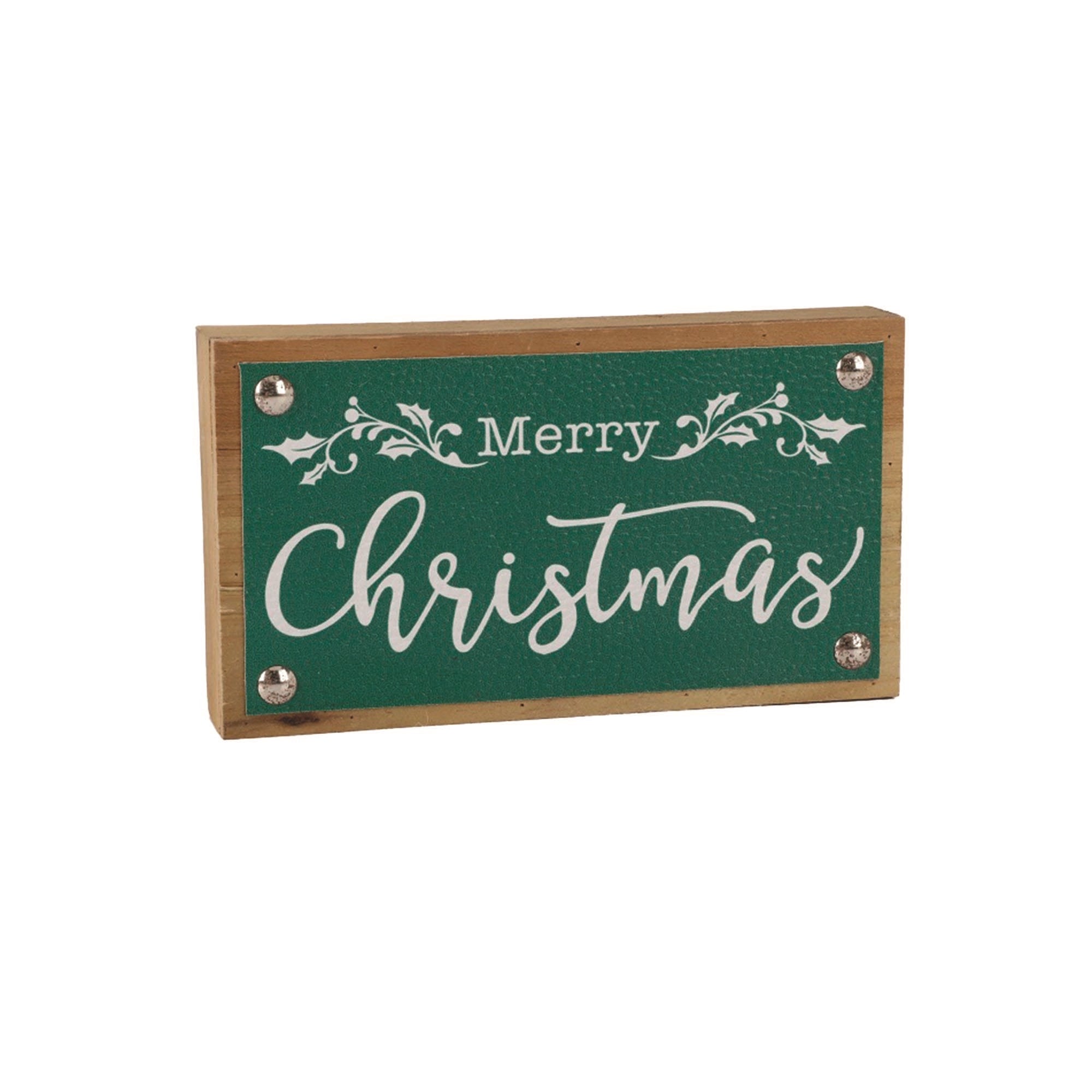 Merry Christmas Sign (Set of 2) 7L x 4H MDF/Faux Leather