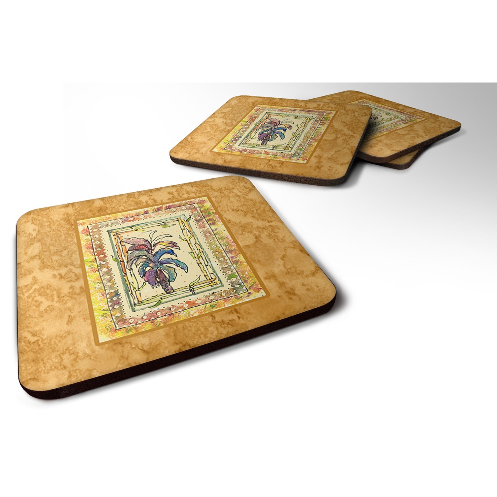 'Caroline'S Treasures 8615Fc Palm Tree Foam Coasters (Set Of 4), 3.5'''' H X 3.5'''' W, Multicolor''