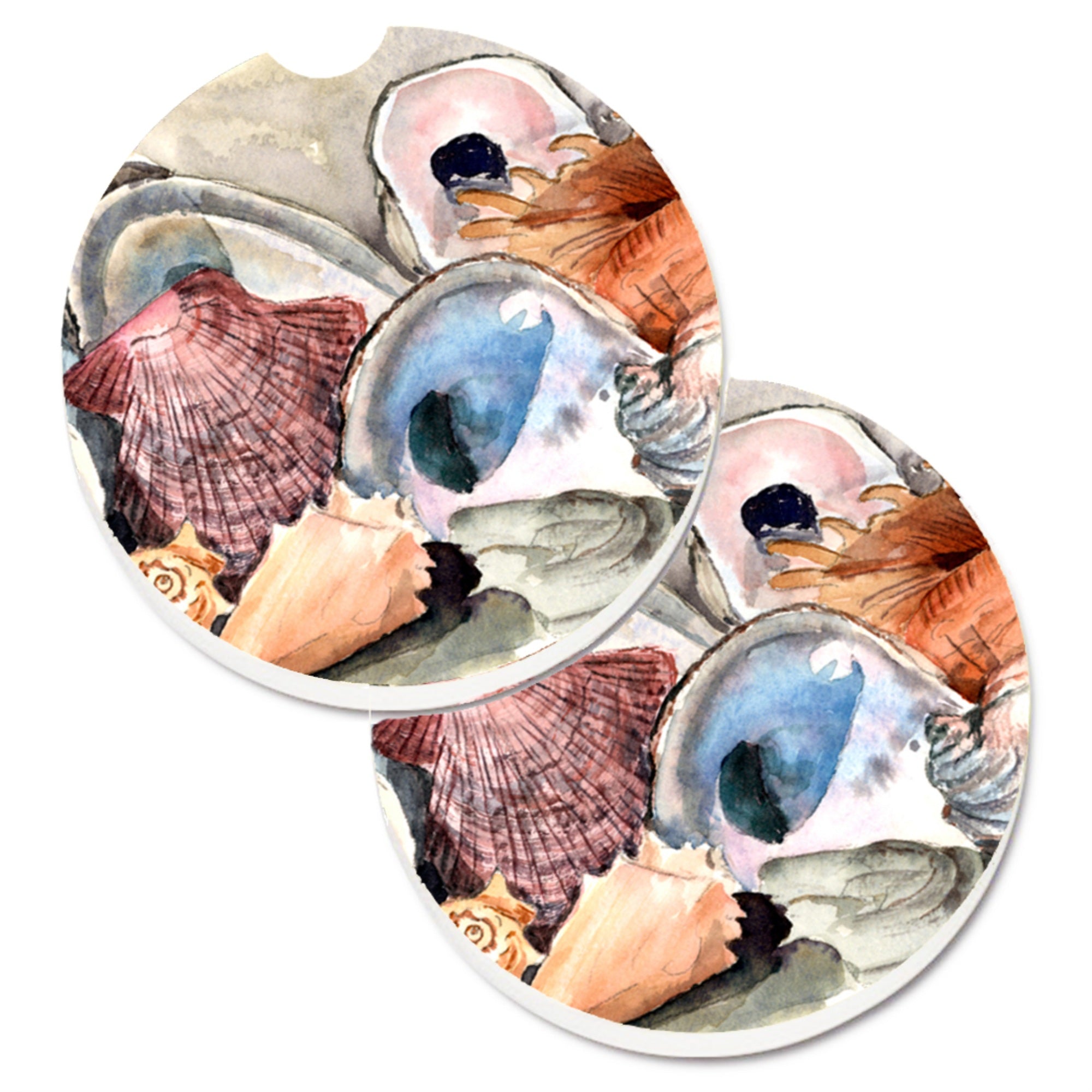 'Caroline'S Treasures Sea Shells Set Of 2 Cup Holder Car Coasters 8619Carc, 2.56, Multicolor''