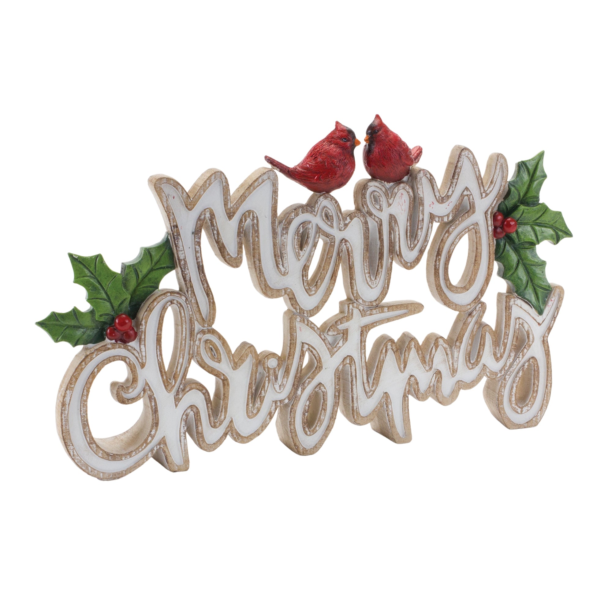 Merry Christmas w/Cardinals Sign (Set of 2) 12L x 7.25H Resin